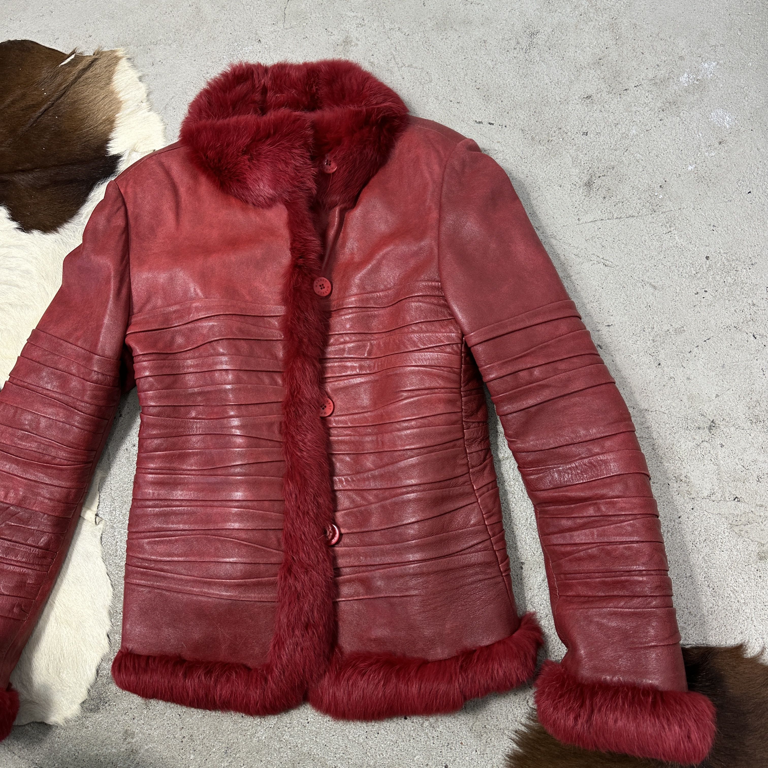 Vintage Vintage Avant Garde Leather Ruffled Real Fur Trim 90s Jacket Size L / US 10 / IT 46 - 9 Thumbnail