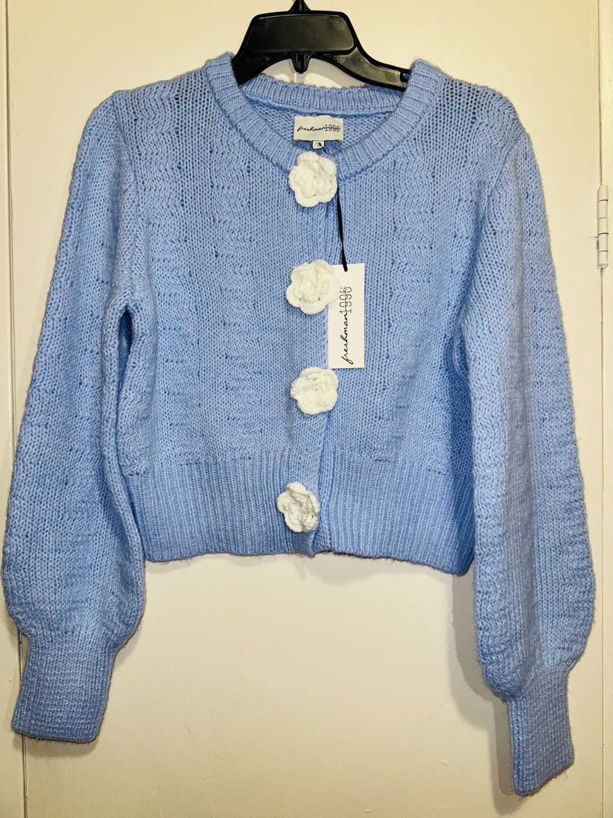 Vintage Floral women’s Cardigan blue with white flowers size M Size M / US 6-8 / IT 42-44 - 2 Thumbnail