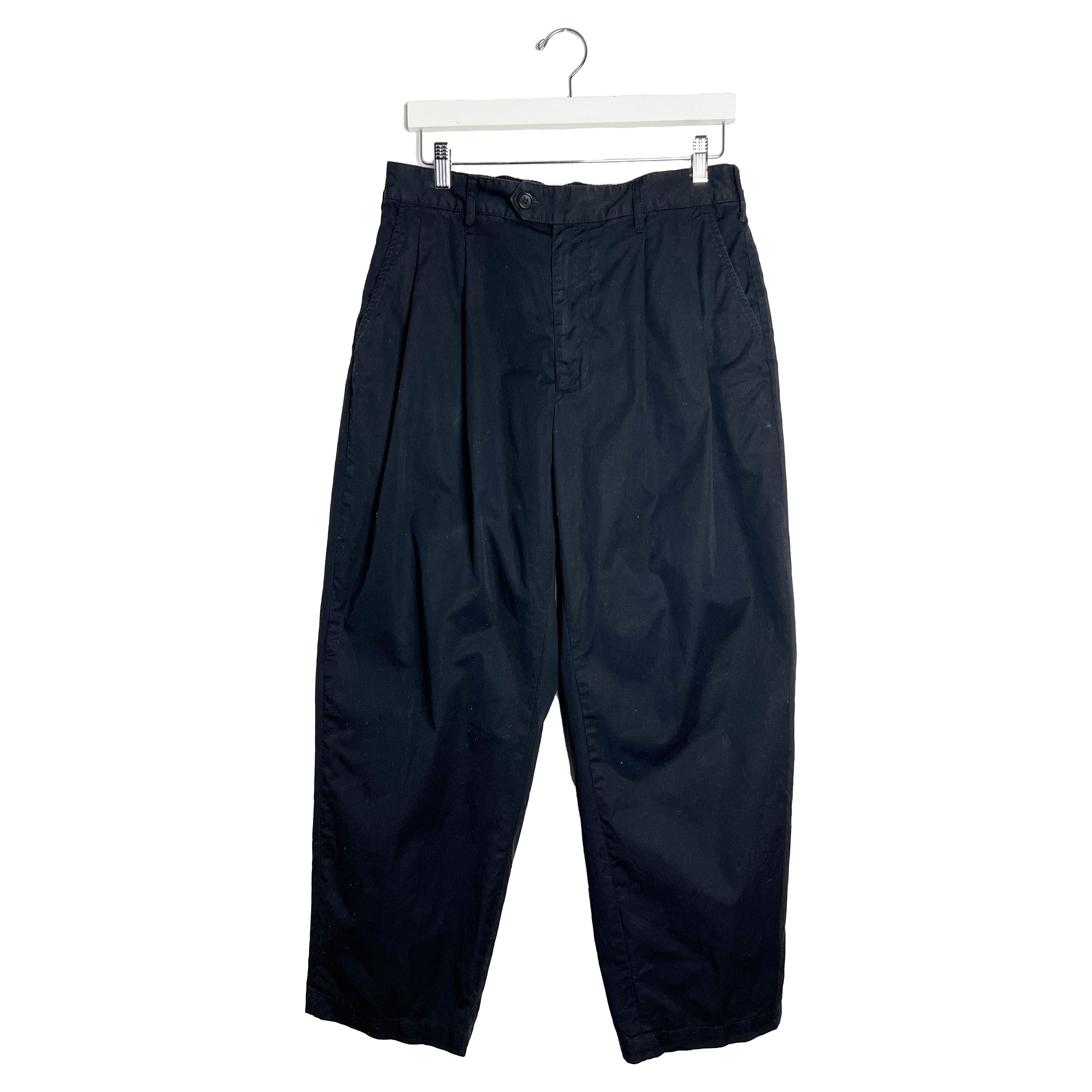 image of Engineered Garments Black Pleated Cotton Trousers, Men's (Size 34)