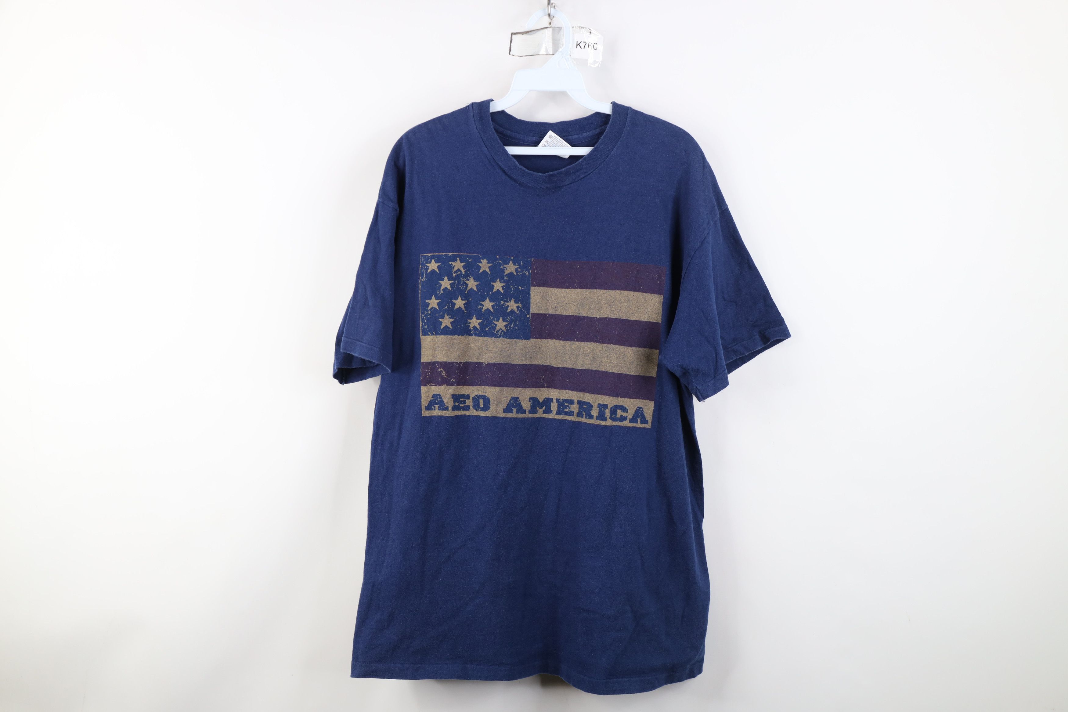Vintage 90s American Eagle Outfitters Flag T-Shirt Blue USA