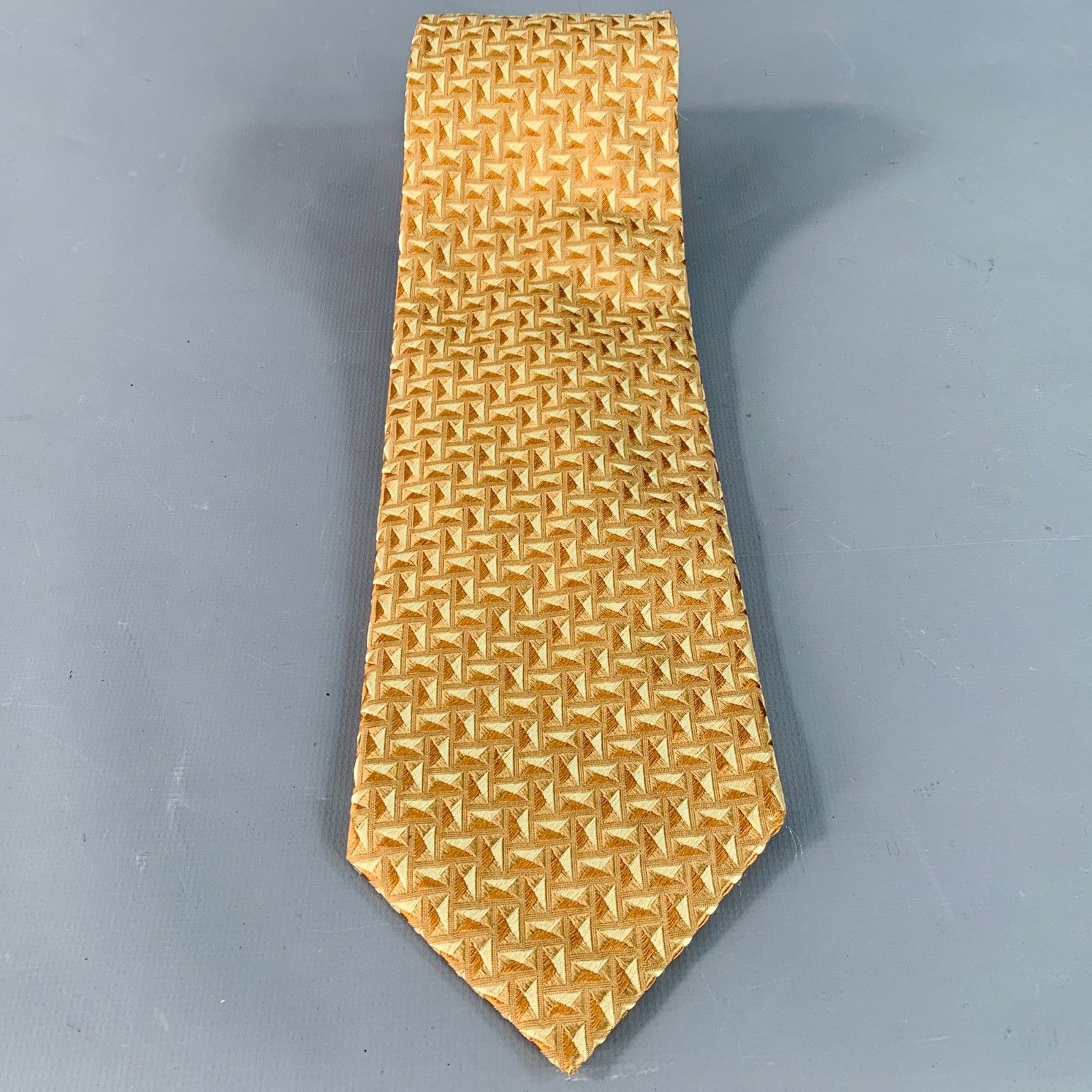 Ermenegildo Zegna ERMENEGILDO ZEGNA Beige Tan Geometric Jacquard Silk Tie Size ONE SIZE - 3 Thumbnail