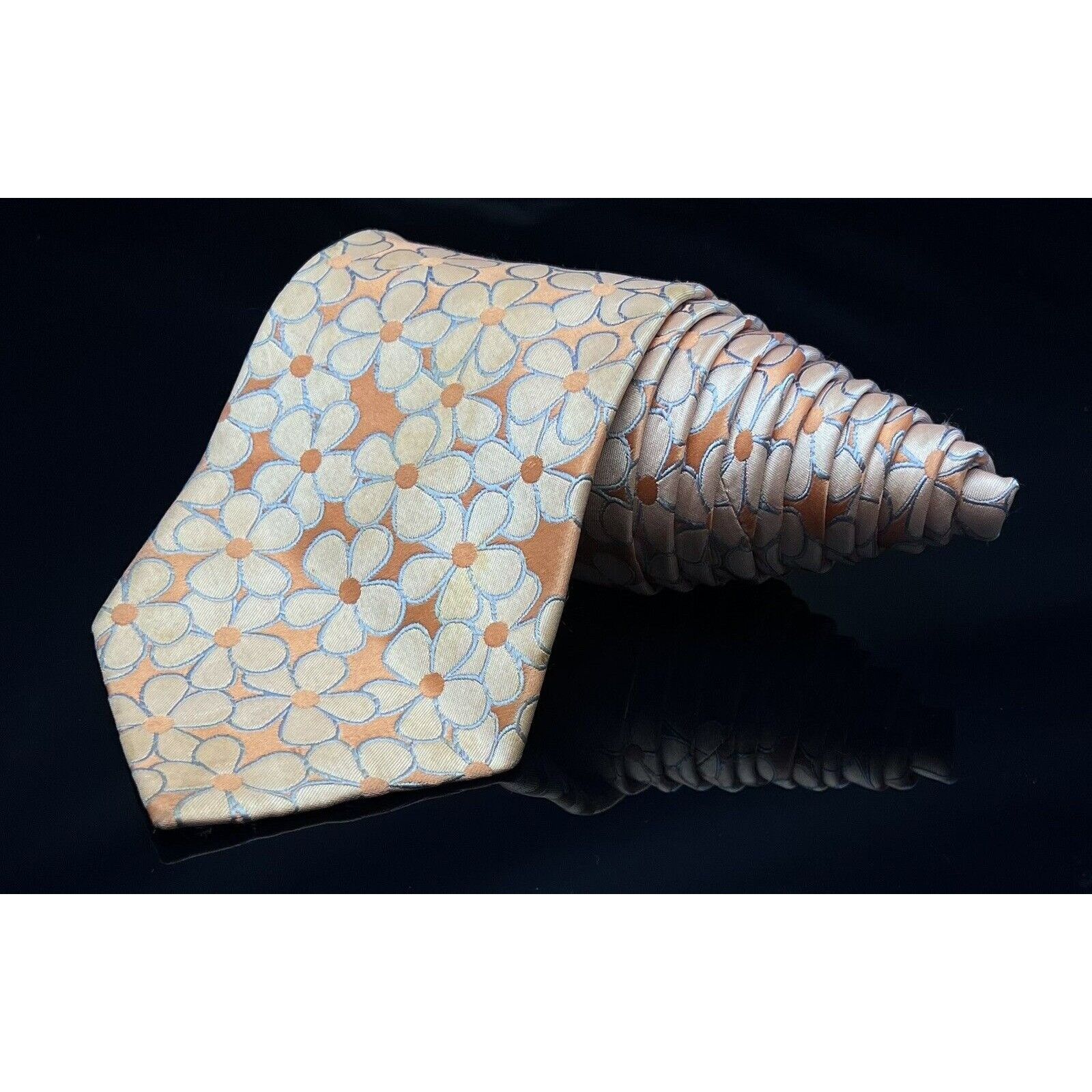 Croft & Barrow Croft & Barrow Tangerine With Cream Colored Flowers Silk Tie Size ONE SIZE - 1 Thumbnail