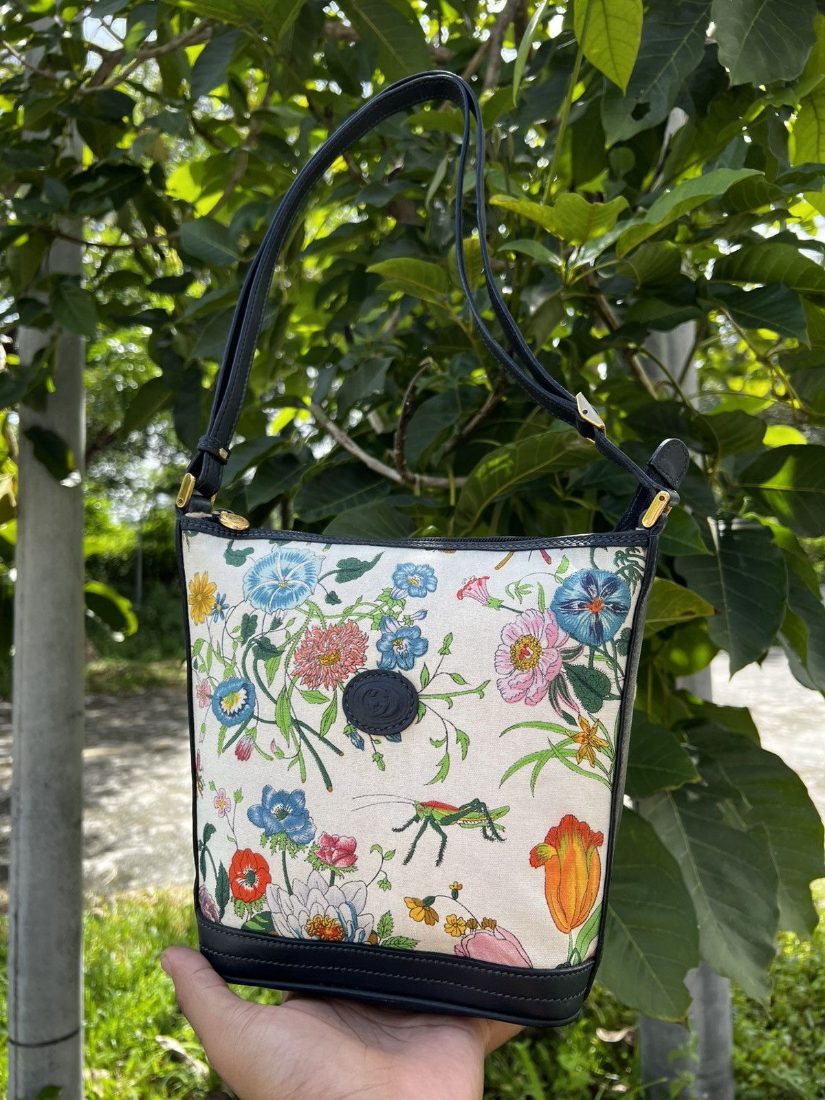 Gucci Floral Garden Canvas Leather Shoulder Sling Bag