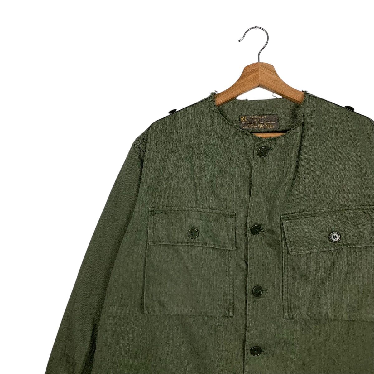 Vintage 74’ Dutch Army HBT Fatigue Jacket Cutoff Collar #1668-C74 Size US L / EU 52-54 / 3 - 6 Thumbnail