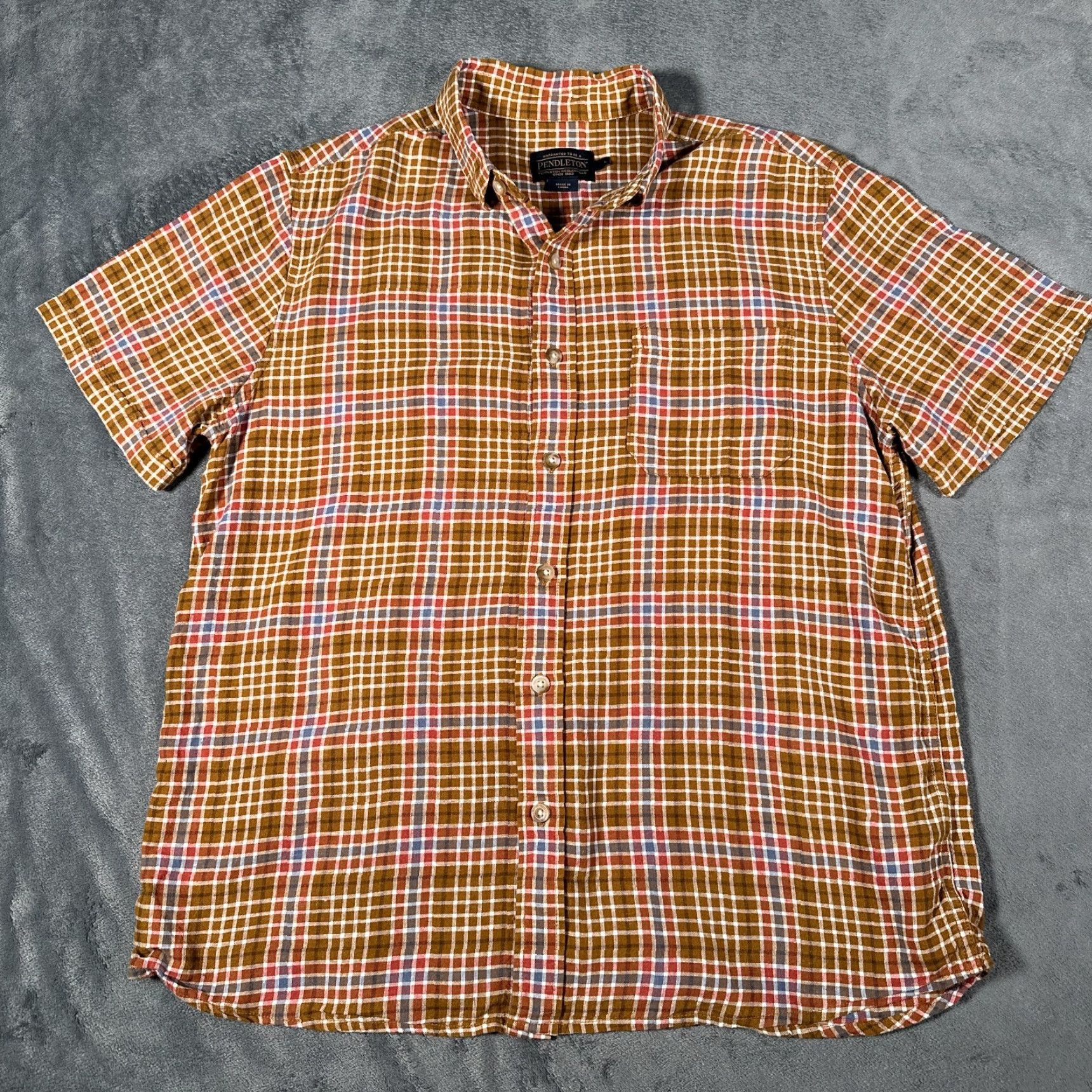 Pendleton Pendleton Button-Up Shirt Mens Medium Brown Plaid Linen Rayon Short Sleeve Classic Outdoor Size US M / EU 48-50 / 2 - 2 Thumbnail