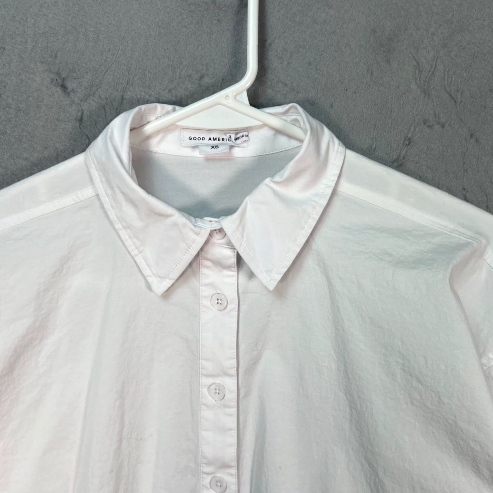 Good American Good American Button-Up Shirt XS White Cotton Blend Tie-Back Detail Women Long Sleeve Collared Shirt Size XS / US 0-2 / IT 36-38 - 7 Thumbnail