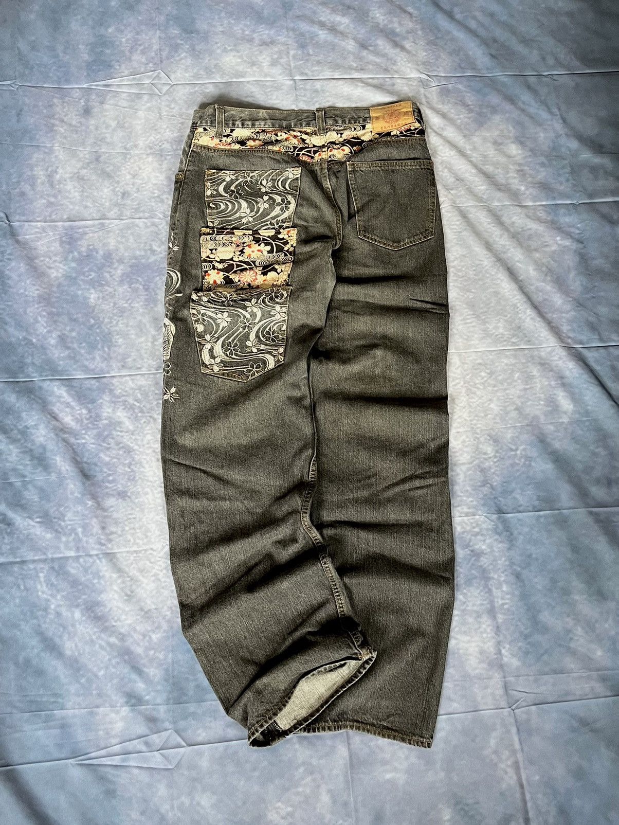 Japan Blue Japan Blue Y2K 2000s Jeans – Yellow Koi Fish Embroidery Size US 34 / EU 50 - 2 Thumbnail