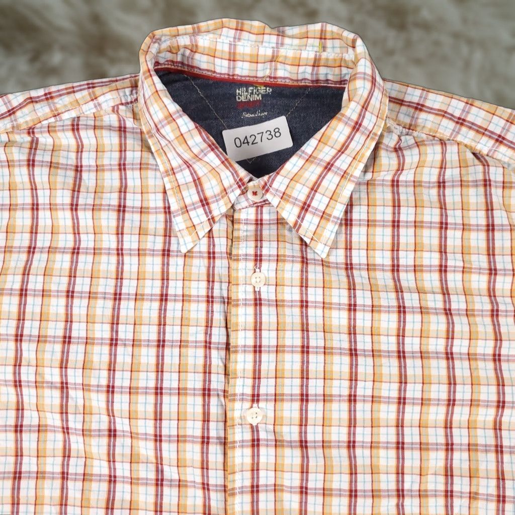 Tommy Hilfiger Tommy Hilfiger Shirt Mens Small Orange Red Plaid Casual Button Up Short Sleeve Size US S / EU 44-46 / 1 - 1 Thumbnail