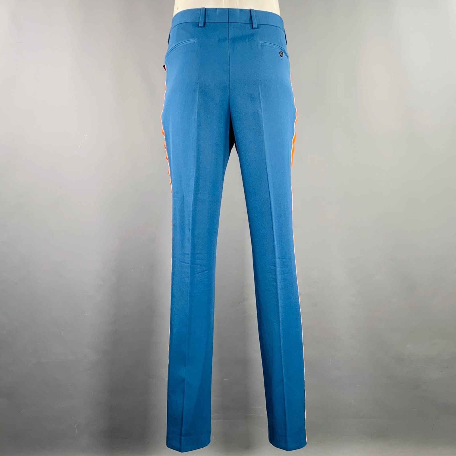 Calvin Klein 205W39NYC Size L Blue Orange Stripe Wool Flat Front Dress Pants Size US 34 / EU 50 - 3 Thumbnail