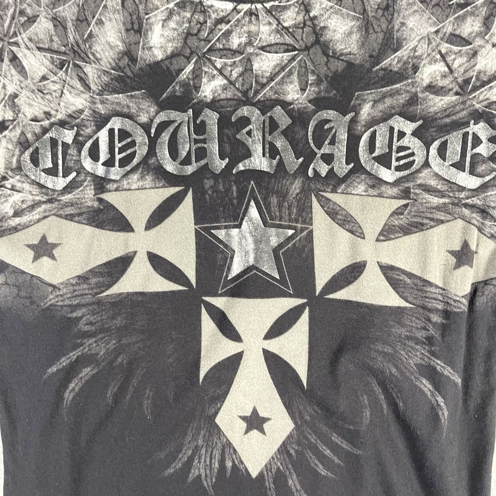 Vintage XZAVIER Faith Pride Courage Eagle Wings Cross T-Shirt Size Medium Black Cotton Crew Neck Short Sleeve Men Graphic Print 2000s Rock Hip Hop Gothic Y2K Size US M / EU 48-50 / 2 - 4 Thumbnail