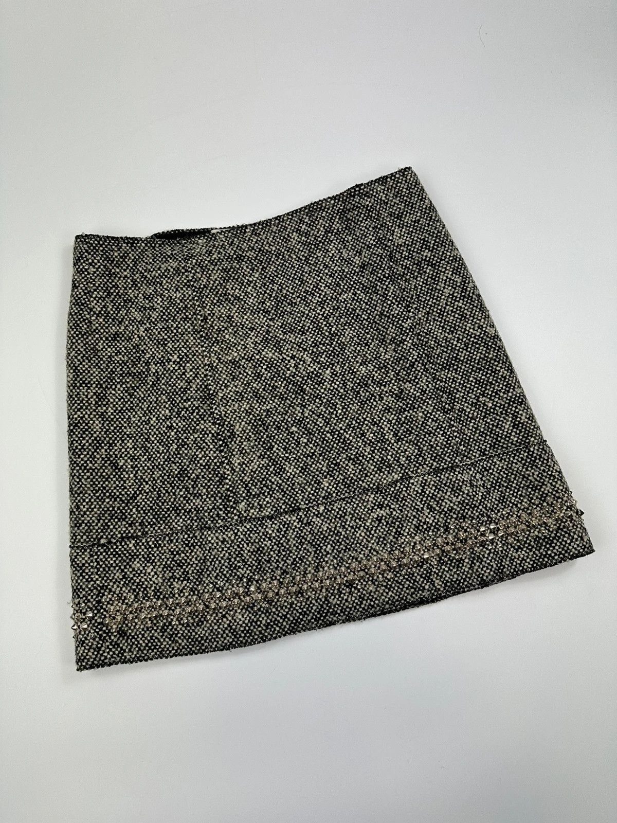 Miu Miu Miu Miu 00’s Grey Tweed Wool Skirt Strass Spike Nail Size 34" / US 12 / IT 48 - 4 Thumbnail