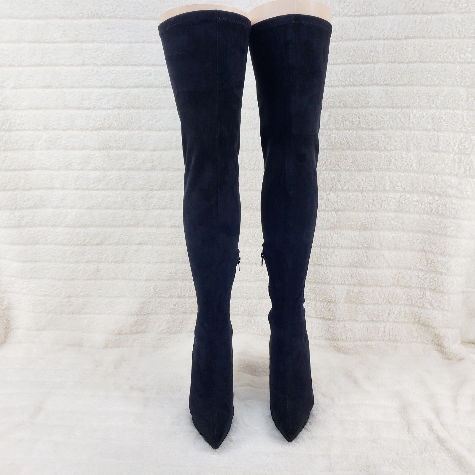 Other Girlz Revenge Faux Stretch Black Suede High Heel Pointy Toe Size US 7.5 / IT 37.5 - 5 Thumbnail