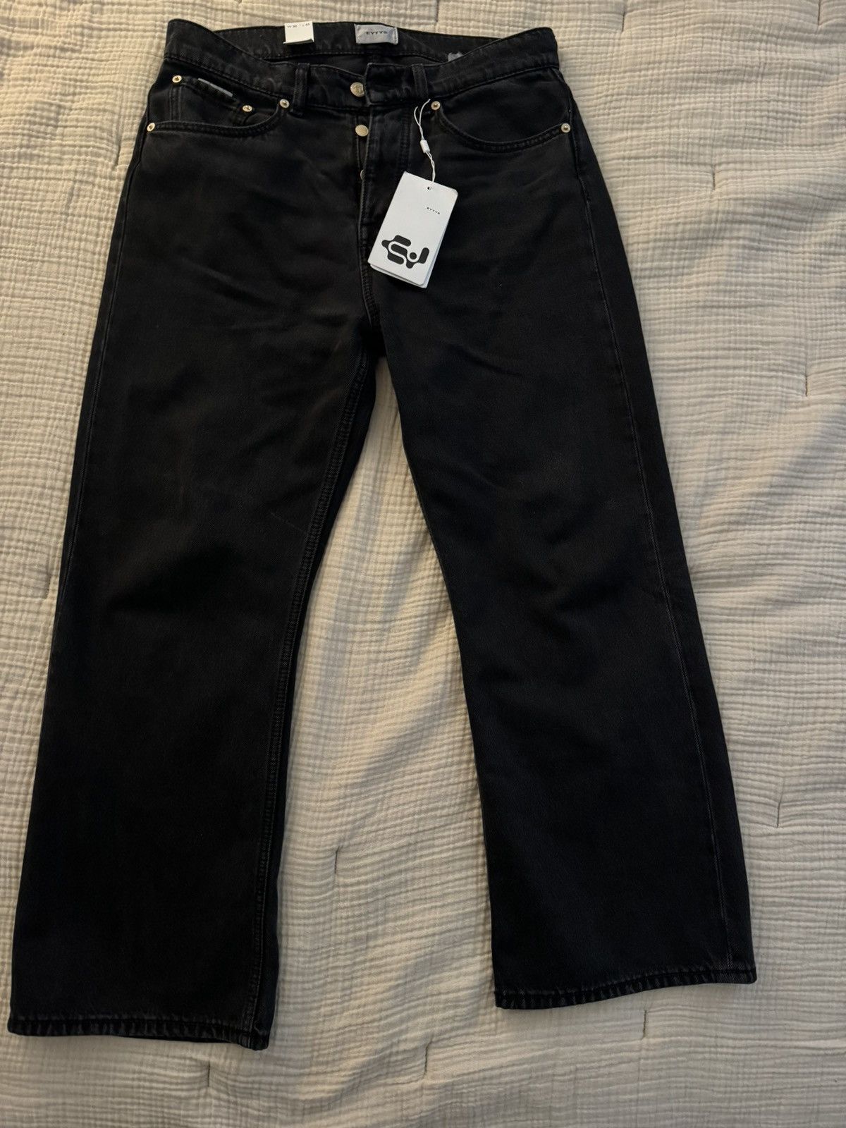 image of Eytys Avalon Bootcut Cropped Jeans In Washed Black - 30/32, Men's