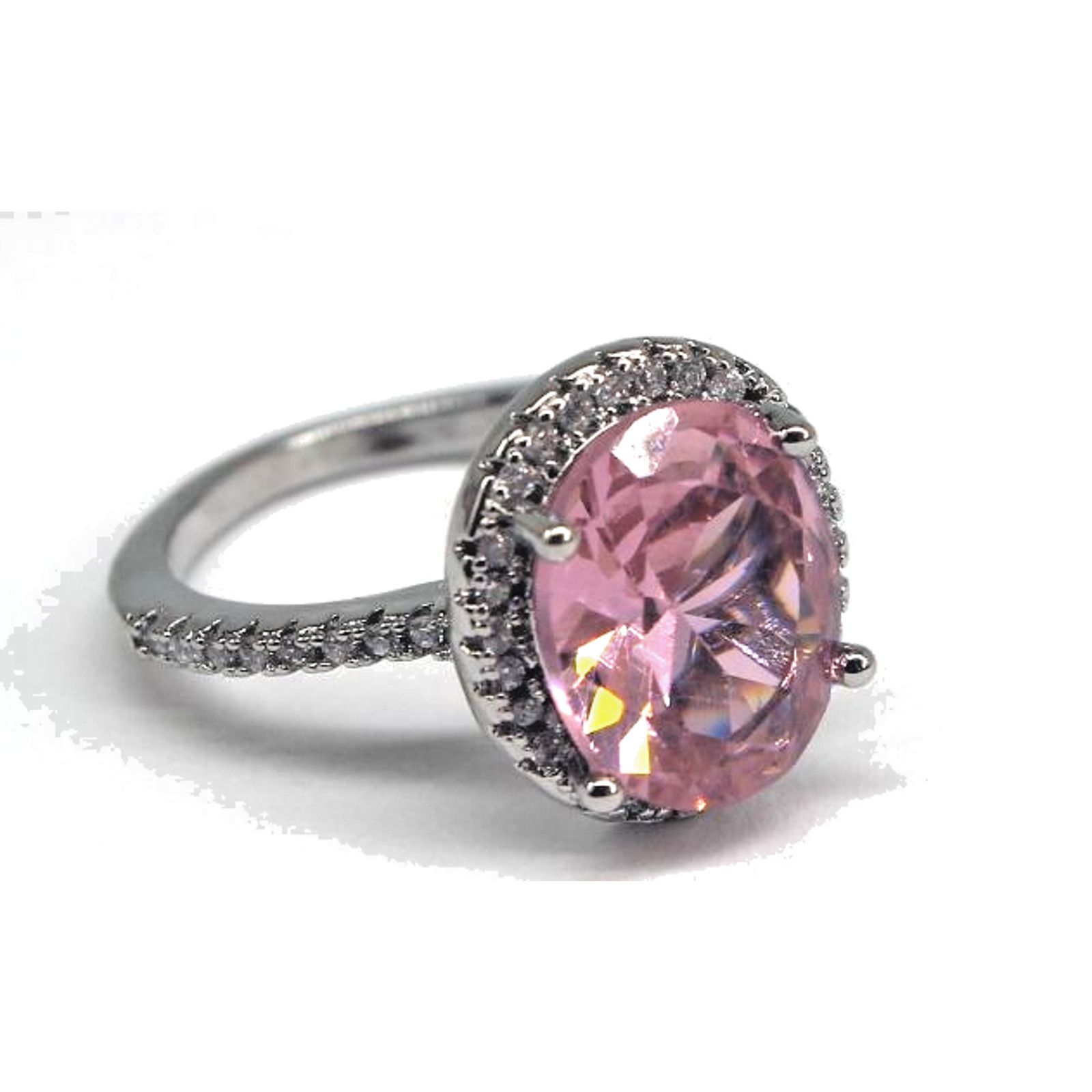 Other Pink Glass Ring Surrounded by Tiny Prong Set Stones • Sz 6 Size ONE SIZE - 3 Thumbnail