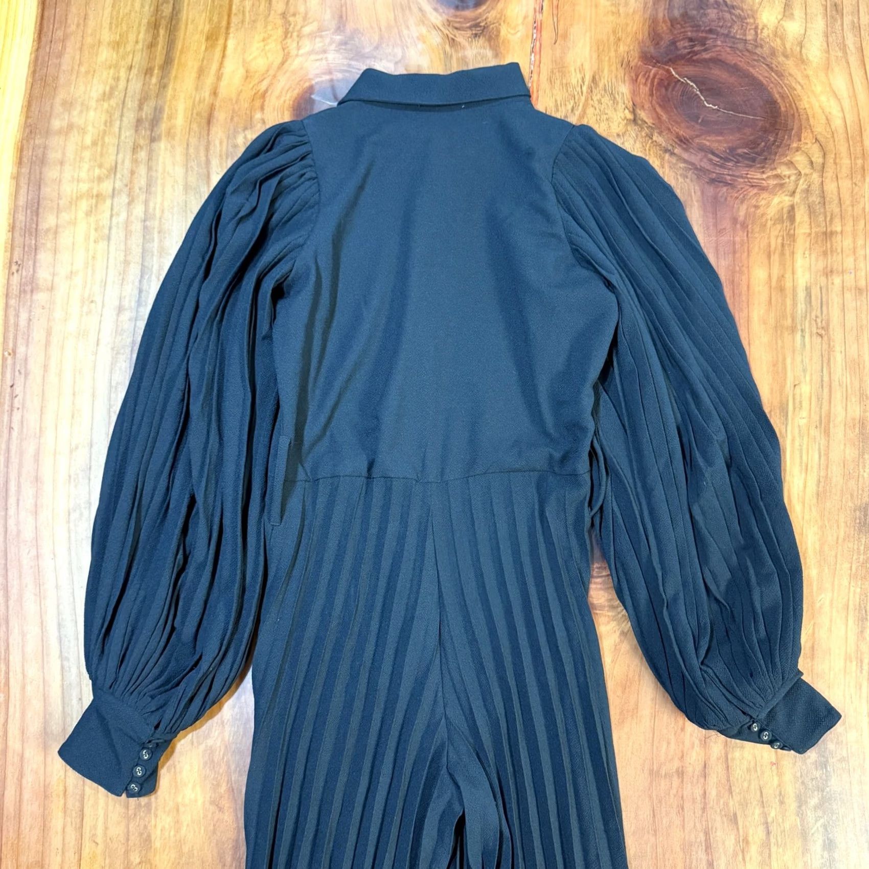 Vintage by TiMo Jumpsuit Women Small Pleated Long Sleeve Balloon Collared Career DD12 Lounge Solid Black Keyboard Size S / US 4 / IT 40 - 6 Thumbnail