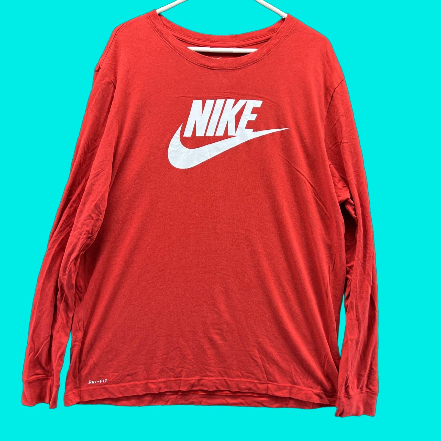 Nike Nike Dri-FIT Mens XL Long Sleeve Shirt Red Logo Athletic Running Tee Top Size US XL / EU 56 / 4 - 1 Thumbnail