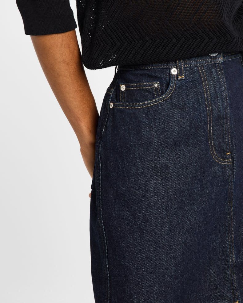 Loulou de Saison o1s22i1n1024 Rona Denim Midi Skirt in Blue Size 28" / US 6 / IT 42 - 4 Thumbnail