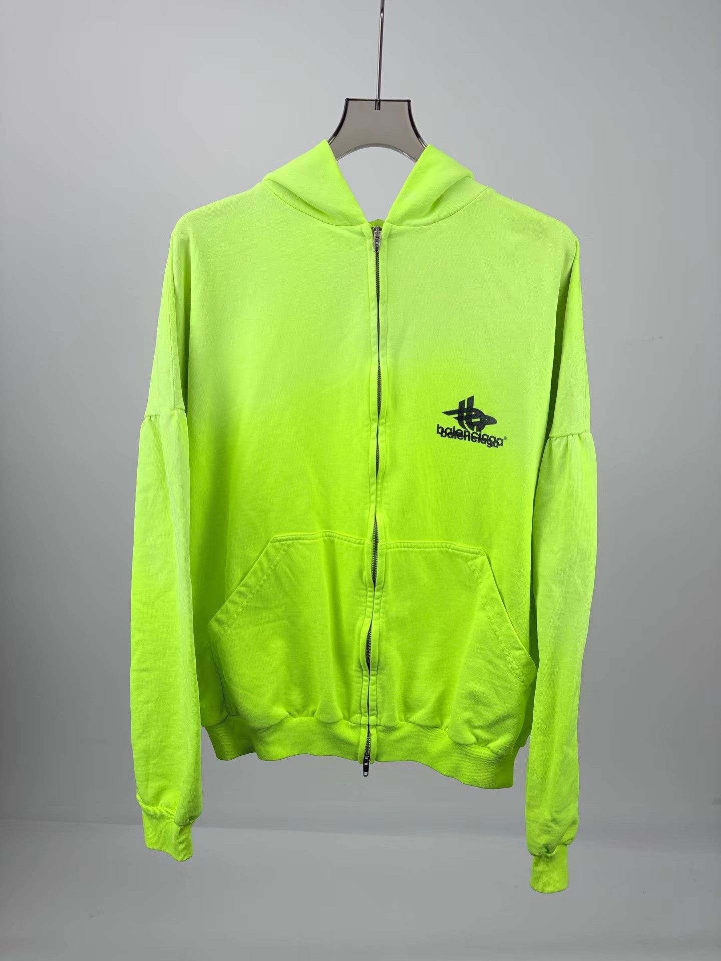 Balenciaga BALENCIAGA Neon Yellow Shadow Logo Zip-Up Hooded Jacket Size US M / EU 48-50 / 2 - 1 Thumbnail