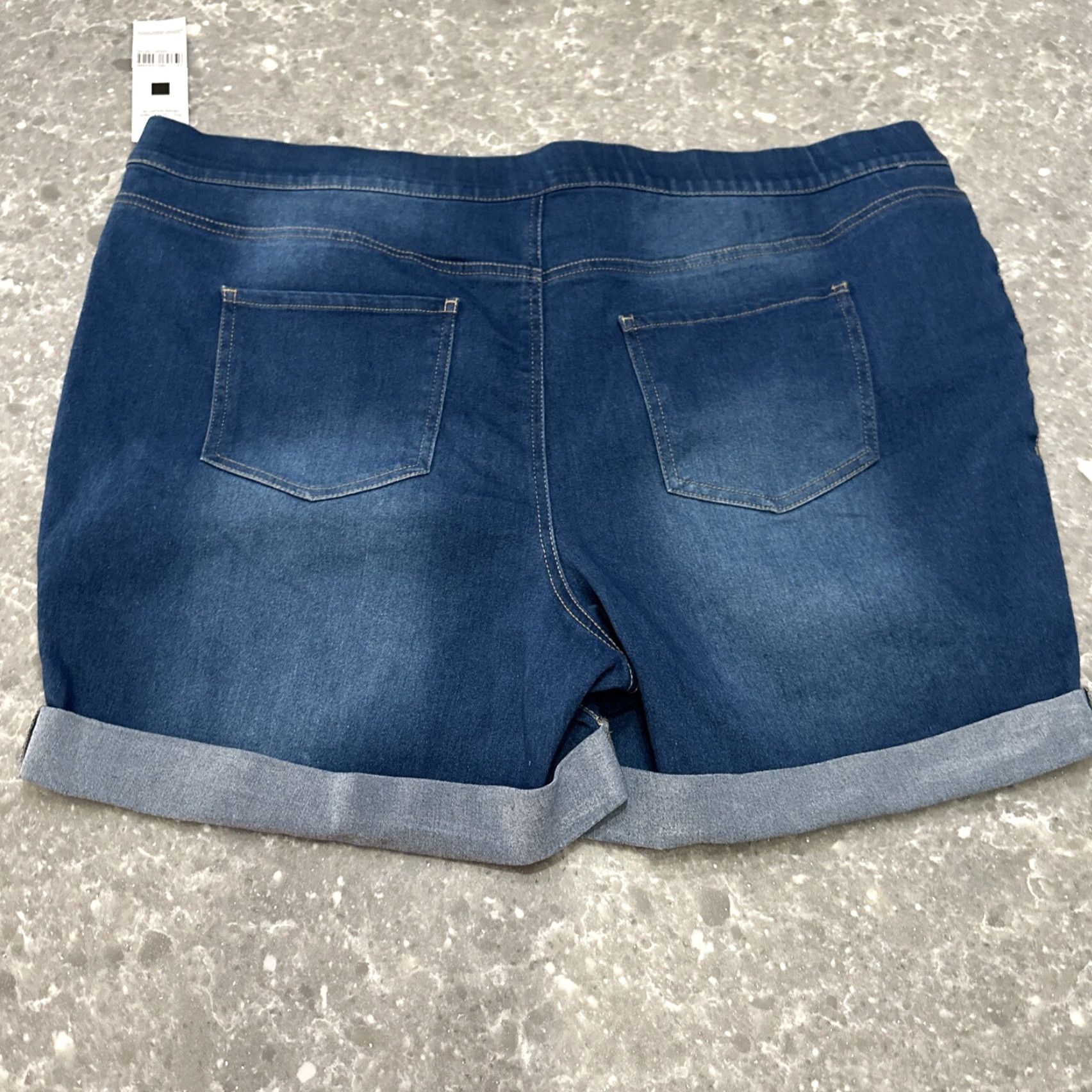 Denime Just Be Shorts 3X Denim Blue Cotton Blend Stretch Pull On Waist Drawcord Pocket Faux Front Casual Size 40" / US 18 - 3 Thumbnail