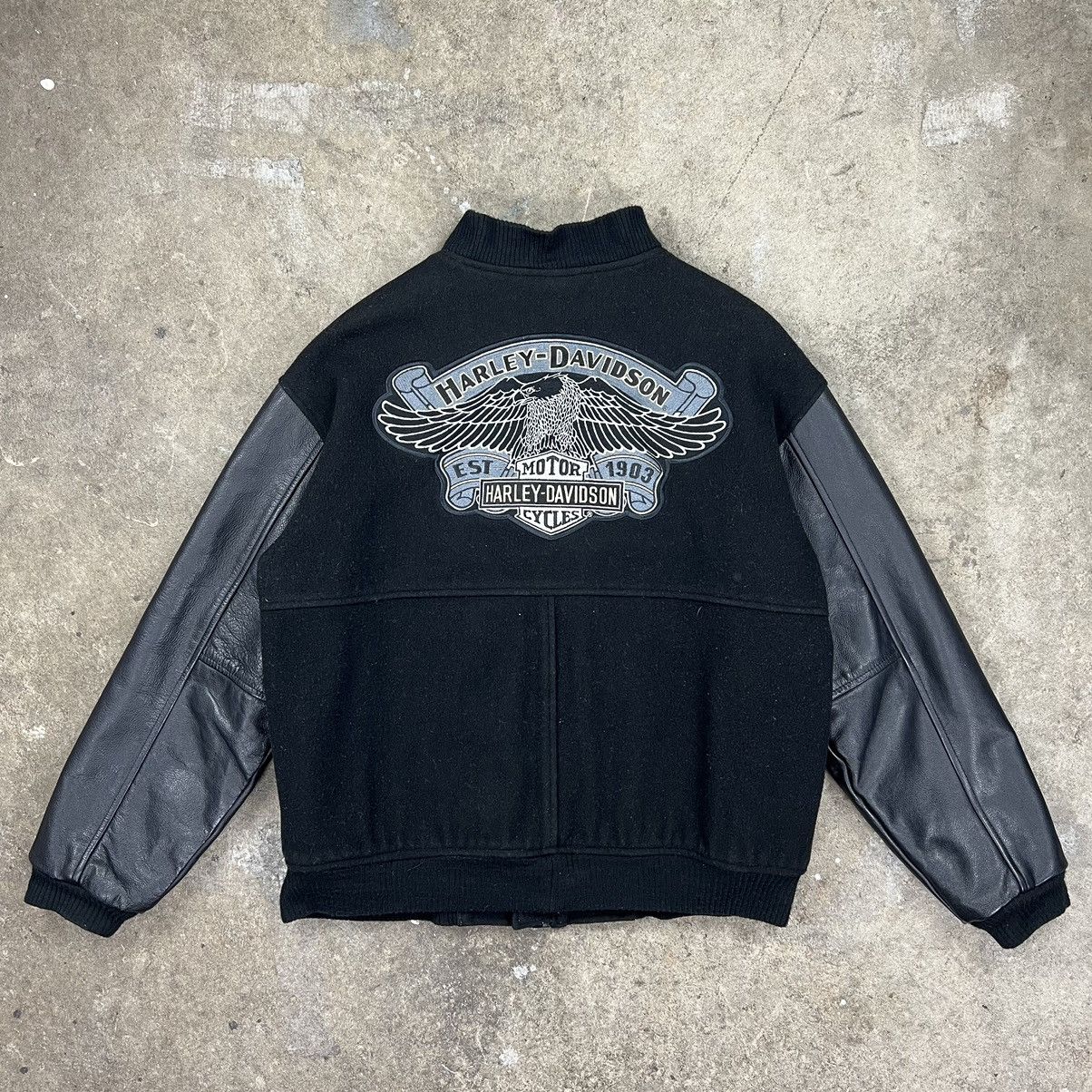 Harley Davidson × Vintage Harley Davidson Black Varsity Jacket Size US S / EU 44-46 / 1 - 1 Thumbnail