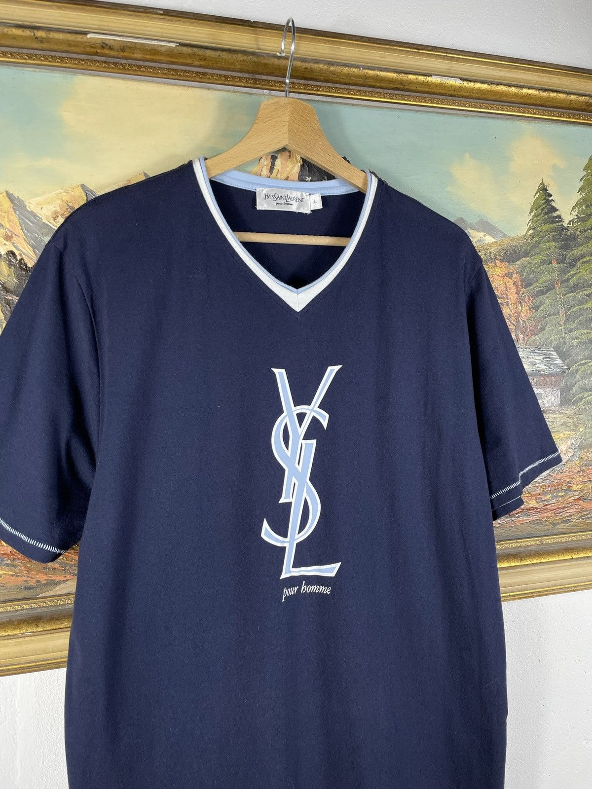 Vintage × Yves Saint Laurent Blue Navy Vintage Retro YSL Yves Saint Laurent t shirt tee Size US L / EU 52-54 / 3 - 5 Thumbnail