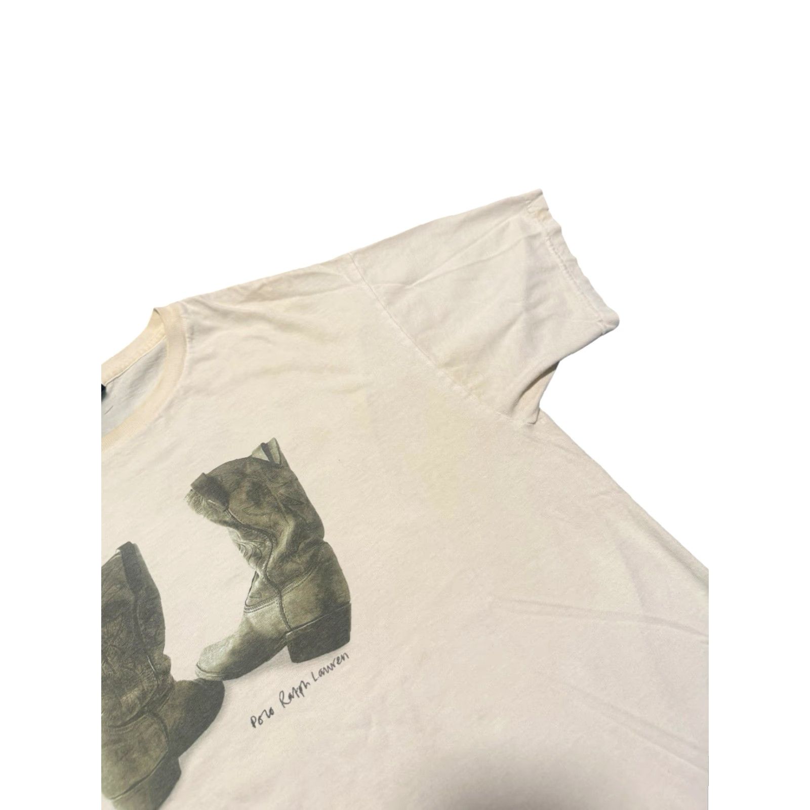 Polo Ralph Lauren VINTAGE Polo Ralph Lauren White Cowboy Boots Photo Oversize T-shirt Medium Men Shirt 90s Oversized Casual Cotton Crew Neck Short Sleeve Size US M / EU 48-50 / 2 - 7 Thumbnail