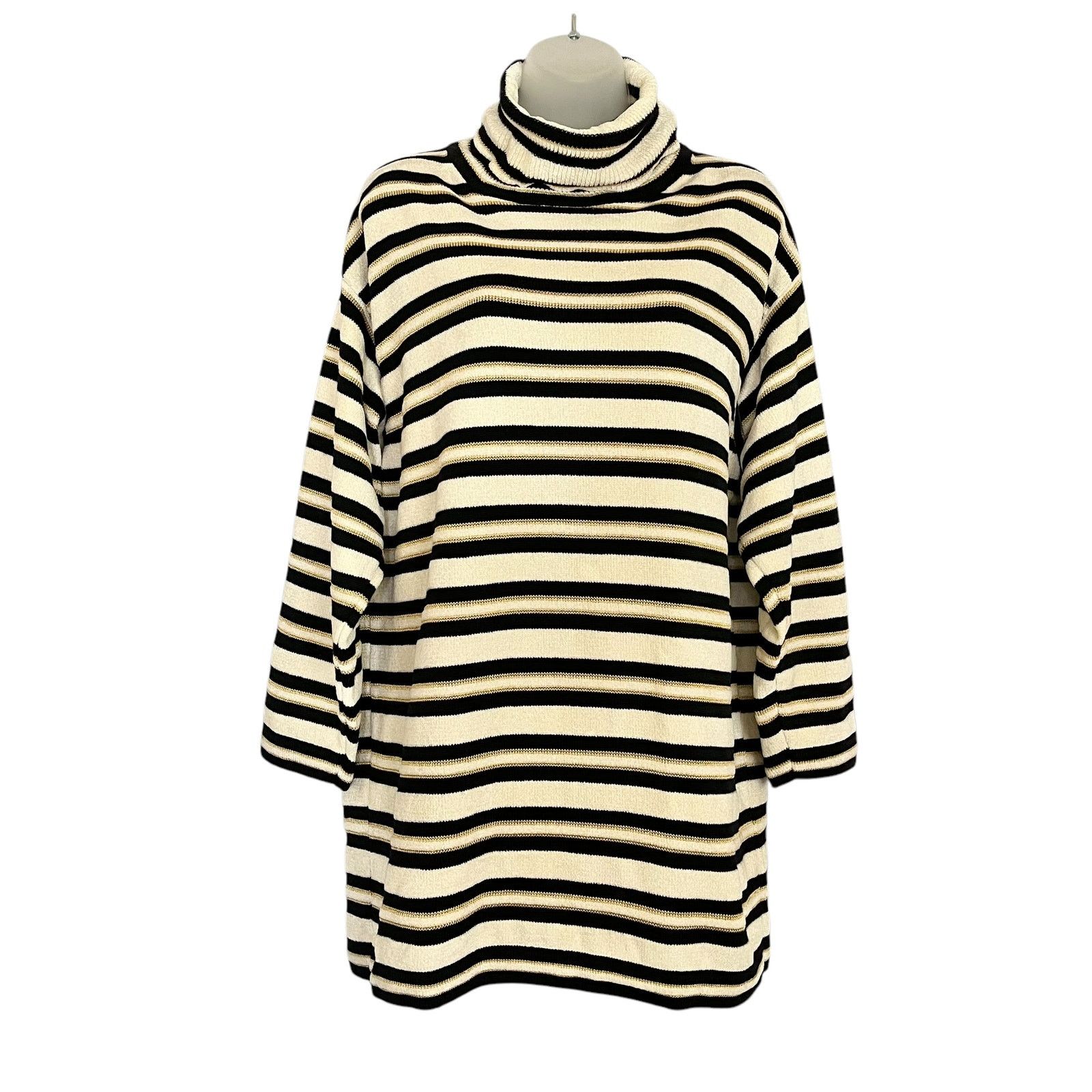 St. John × Vintage Vtg St John Sport Striped Chenille Turtleneck Tunic Sweater Size S / US 4 / IT 40 - 1 Thumbnail