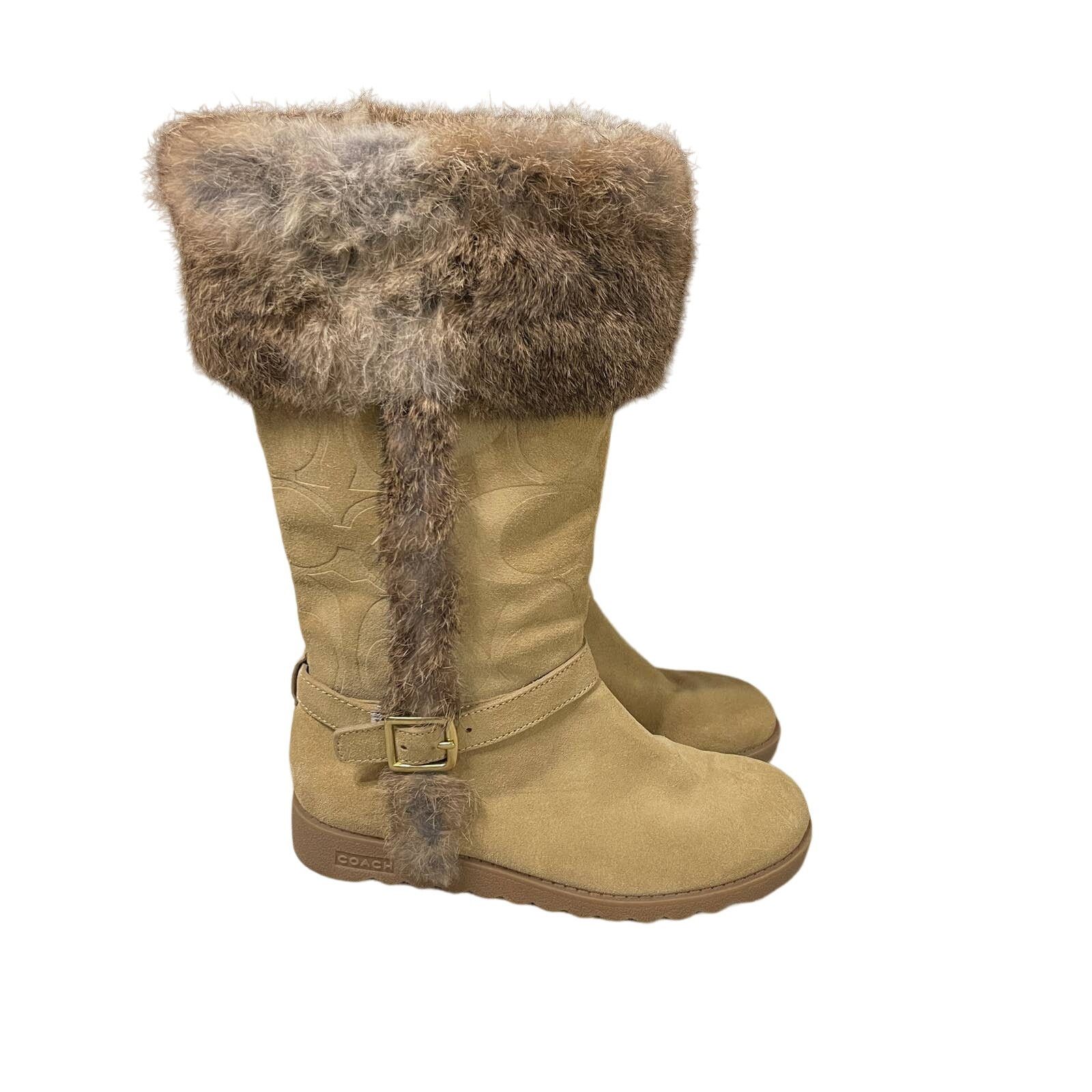 Coach Coach Deeann Embossed Suede Rabbit Fur Shearling Boots Size US 6.5 / IT 36.5 - 2 Thumbnail