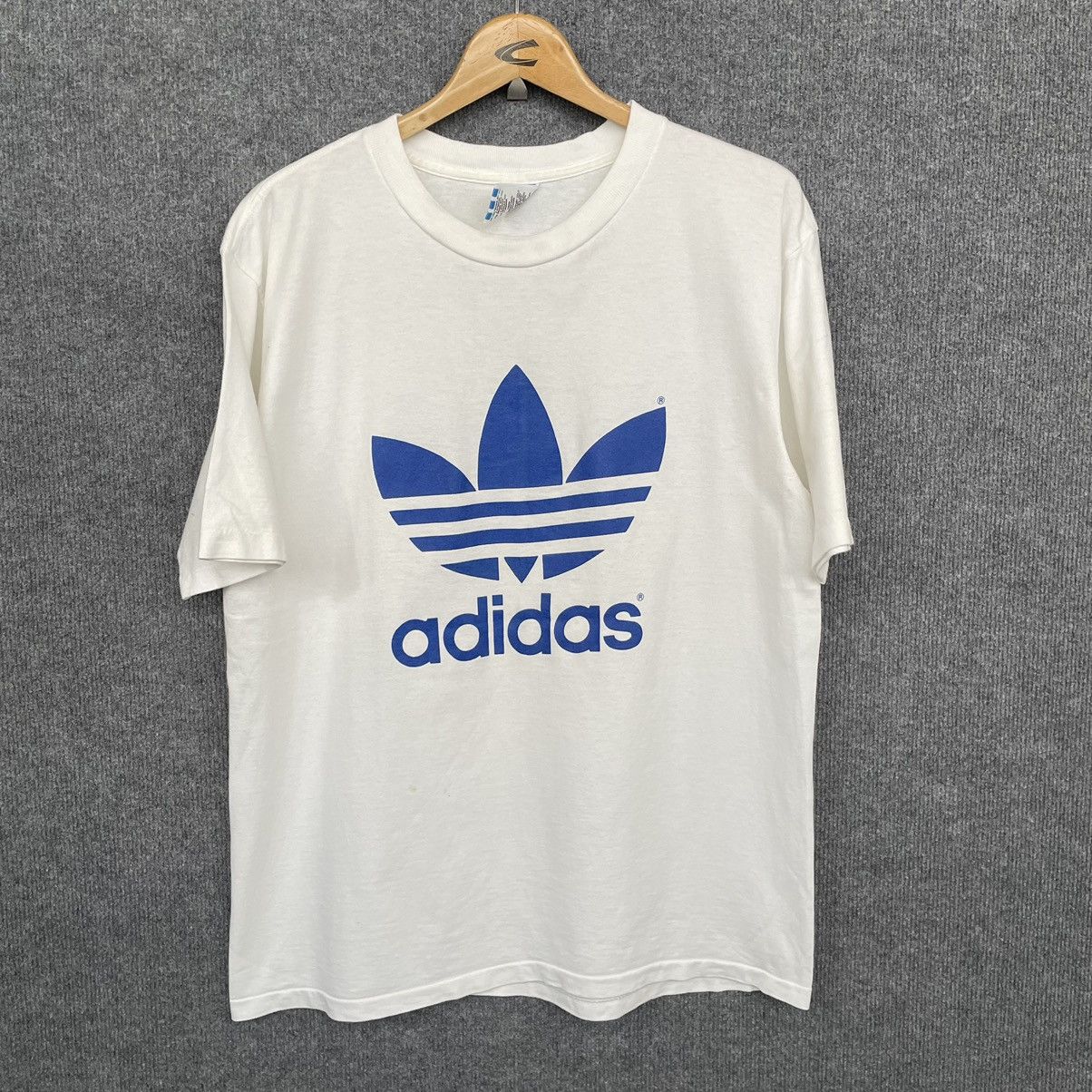 Adidas × Vintage 1990s Adidas Trefoil Big Logo Double Sided Graphic T Shirt Size US L / EU 52-54 / 3 - 1 Thumbnail