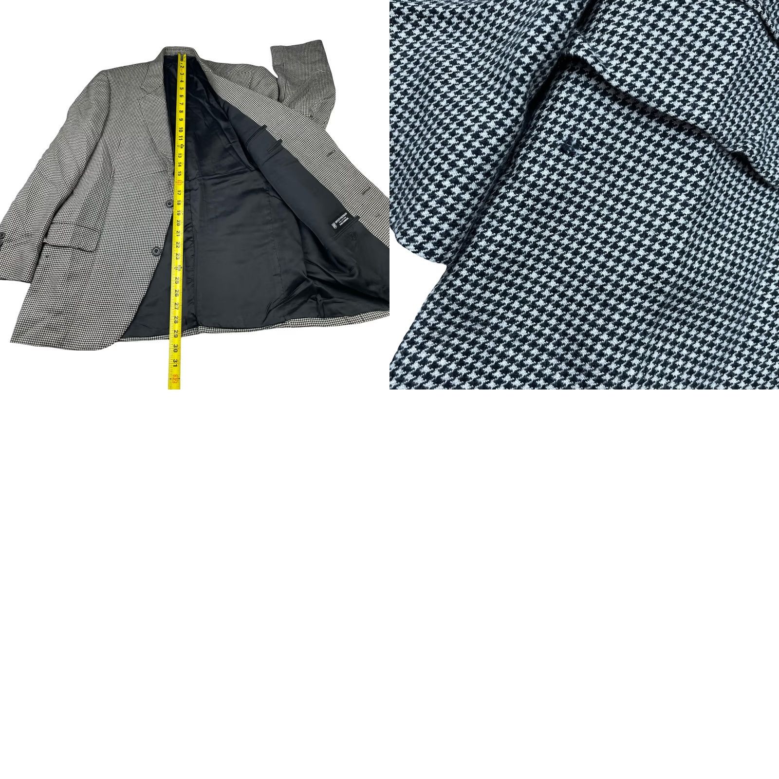 Vintage Hickey Freeman Blazer 100% Cashmere Black Houndstooth Two-Button 42R Men’s Boardroom Ventless Regular Jacket Coat Size 42R - 9 Thumbnail