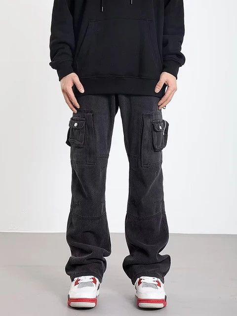 Japanese Brand × Jean Y2k streetwear Multi-pocket vintage black jeans Size US 29 - 1 Thumbnail