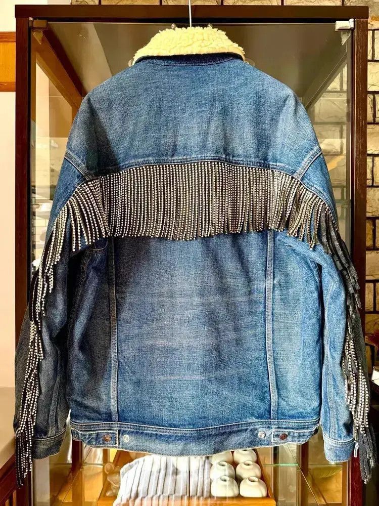 Celine Celine 22AW Runway Crystal Attached Inside Fur Denim Jacket Size US XS / EU 42 / 0 - 1 Thumbnail