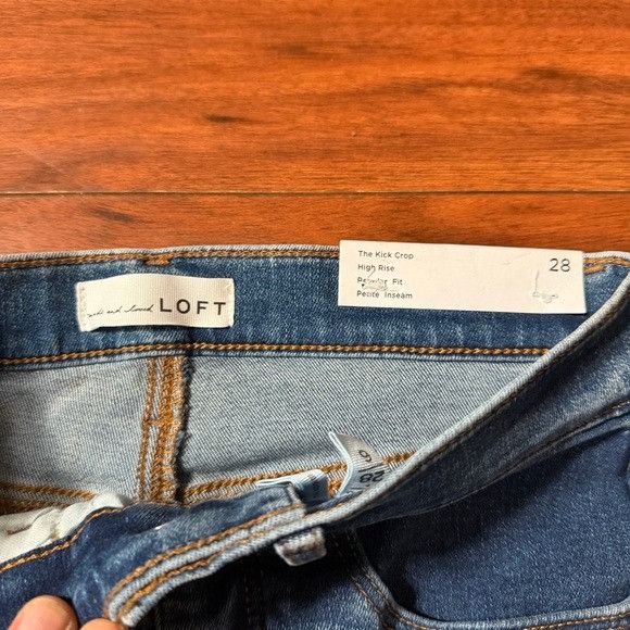 Loft LOFT The Kick Crop High Rise Blue Flare Jeans Sz 28 Size 28" / US 6 / IT 42 - 6 Thumbnail