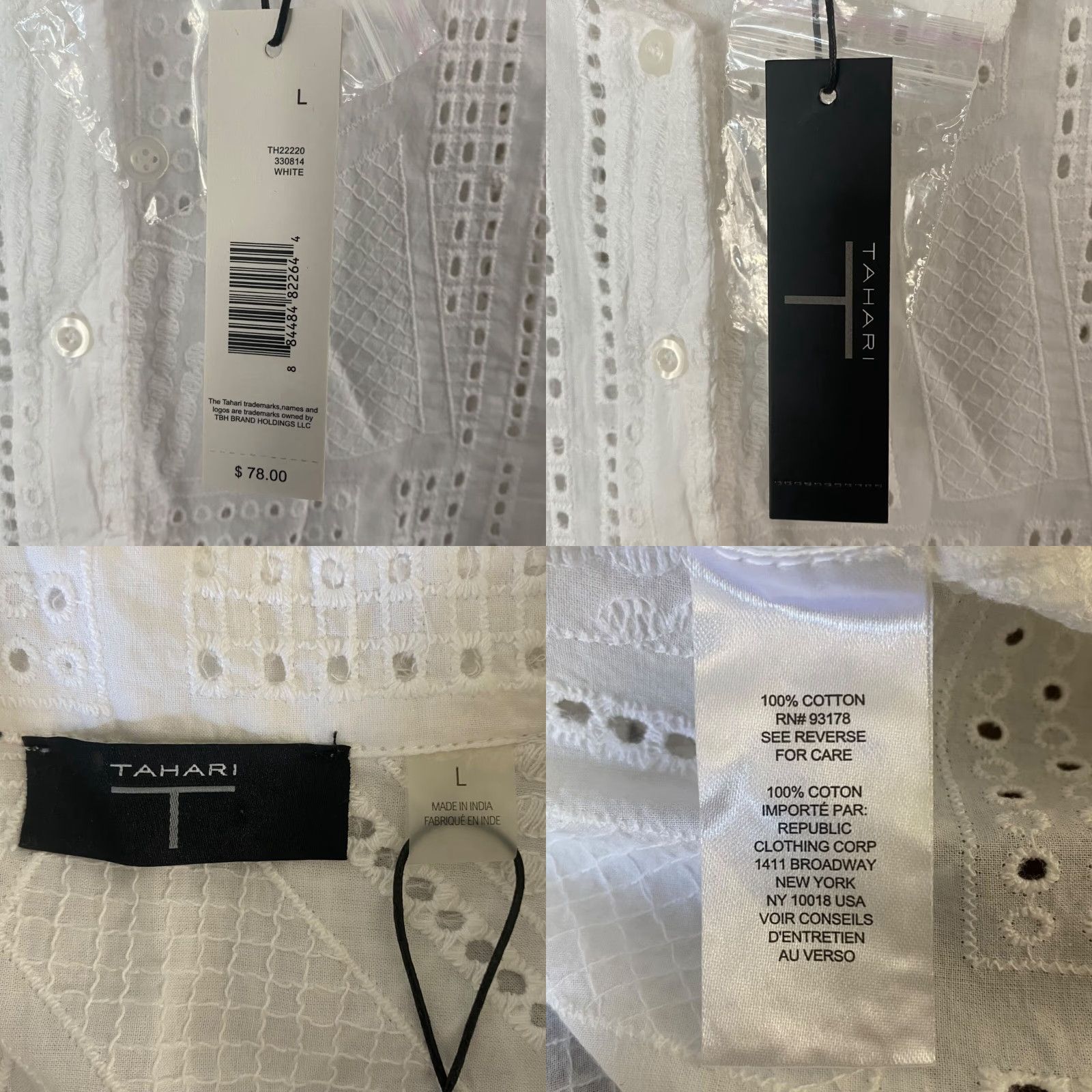 Vintage VINTAGE Tahari Embroidered Eyelet Button-Up Blouse Top Womens Large Sleeveless Cotton White Spring Summer Ladies Size L / US 10 / IT 46 - 8 Thumbnail