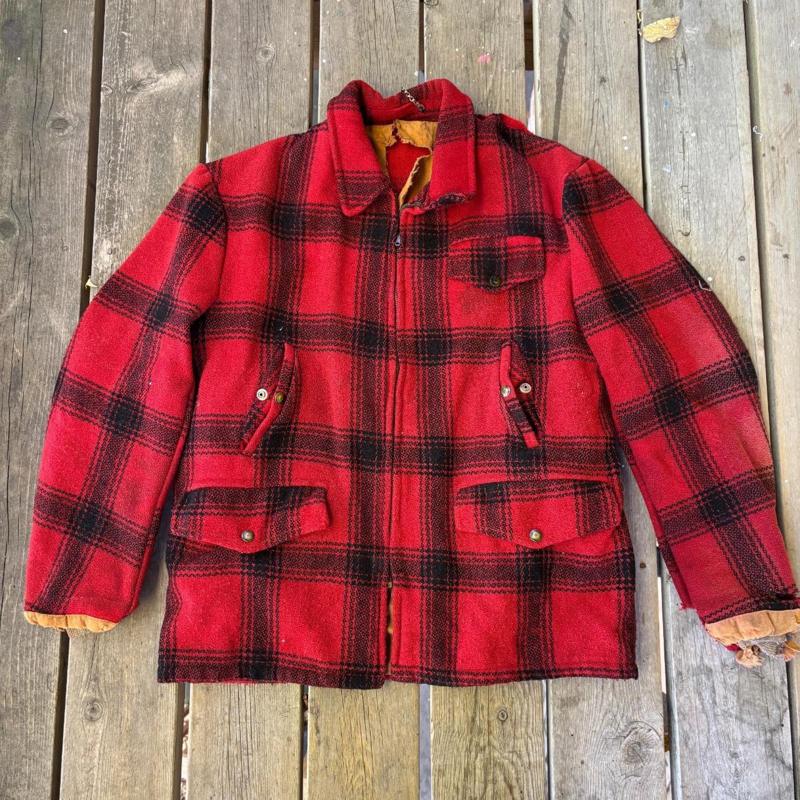Vintage Vintage 1950s wool plaid mackinaw jacket thrashed Size US XL / EU 56 / 4 - 1 Thumbnail