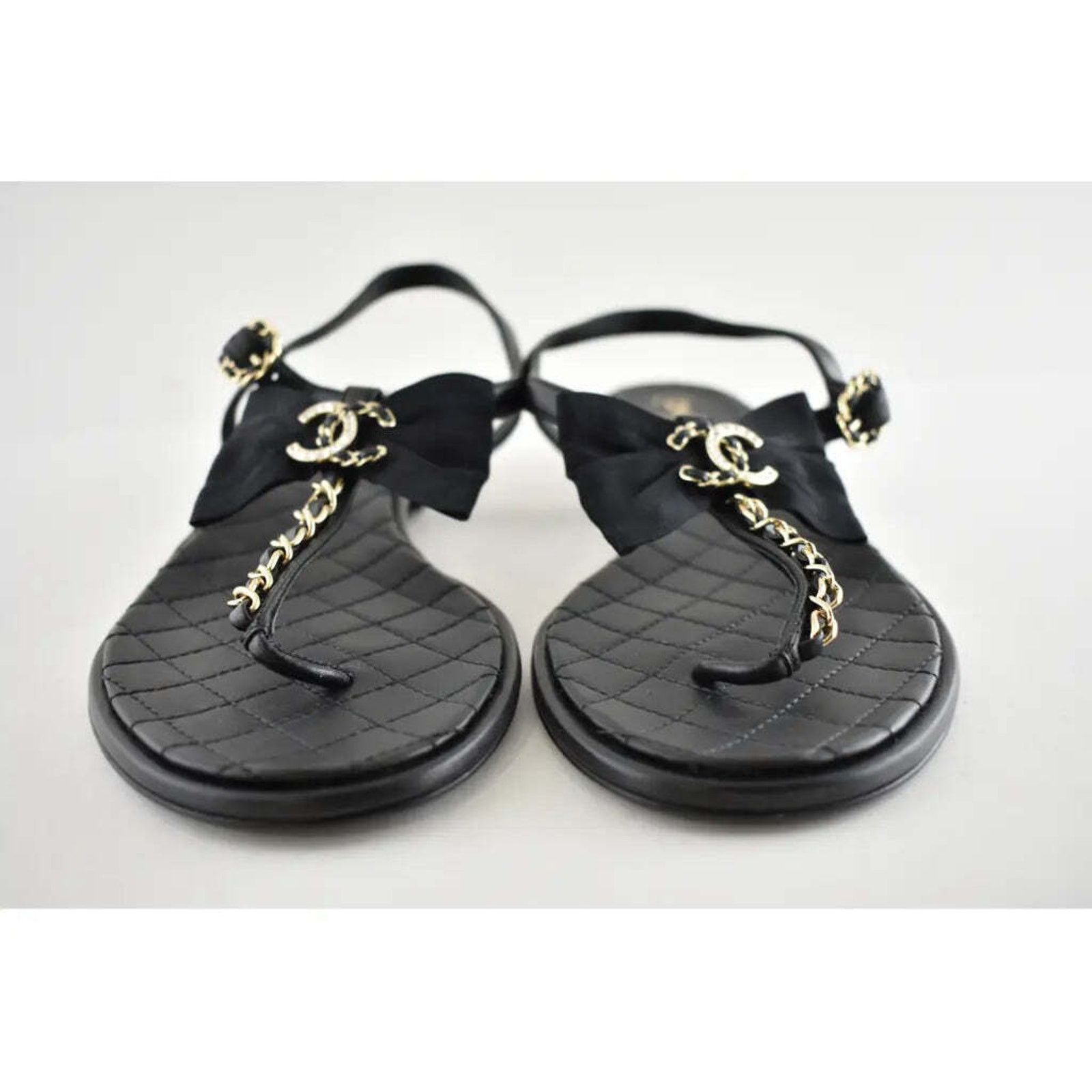 Chanel Chanel 20A Black Crystal Bow Lambskin CC Logo Mule Slide Size US 9.5 / IT 39.5 - 5 Thumbnail