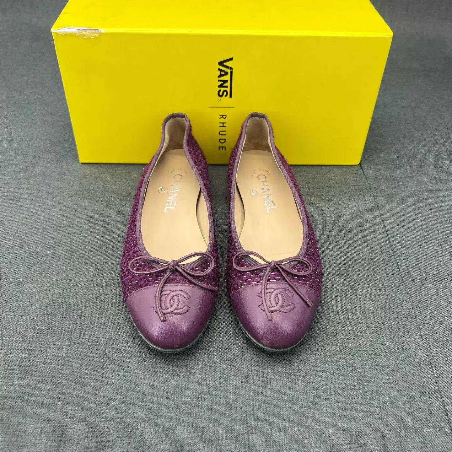 Chanel Chanel Tweed Ballet Flats Purple 37.5 with Box Size US 7 / IT 37 - 4 Thumbnail