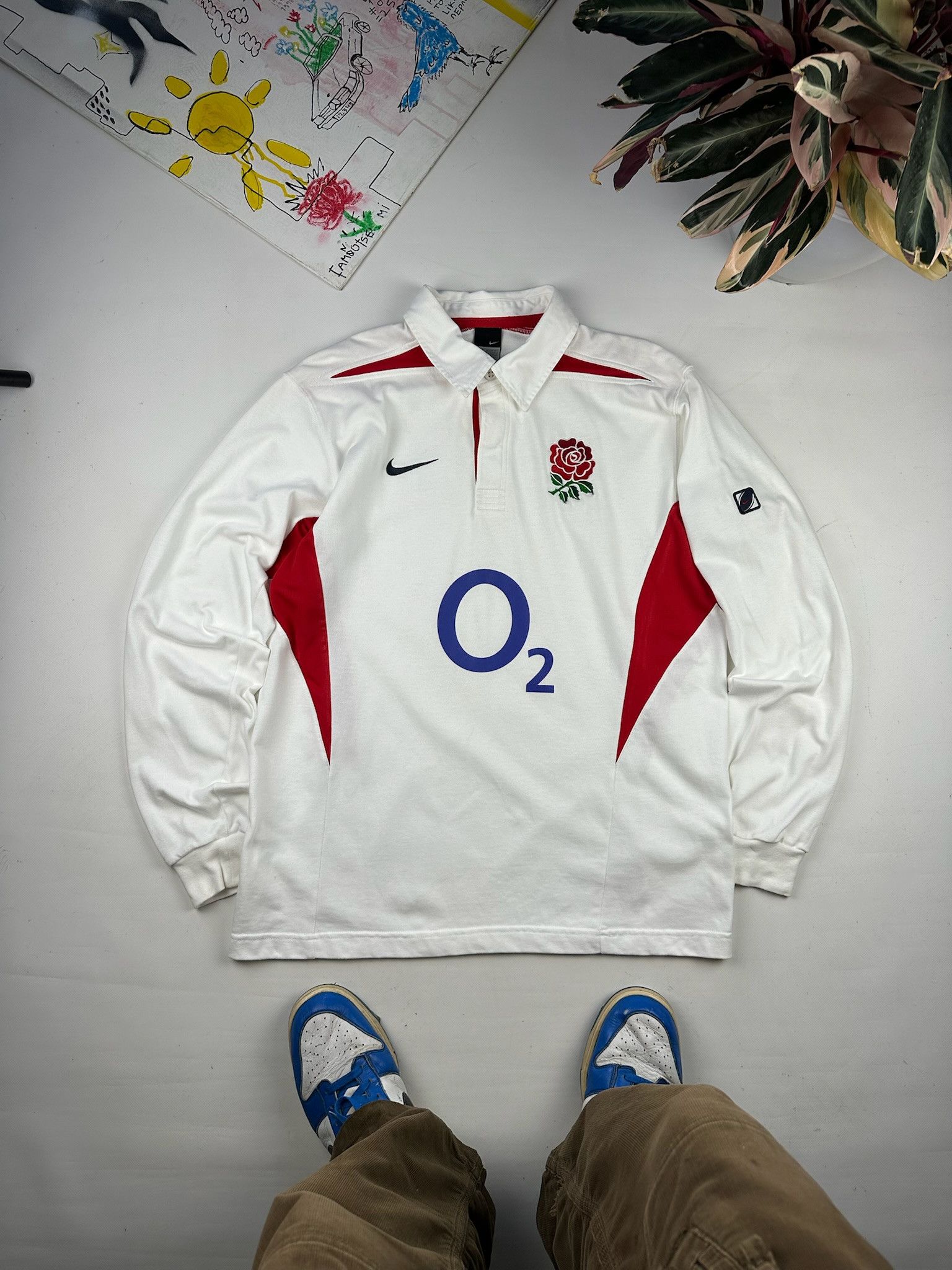 Nike O2 Vintage Rugby Long Sleeve Polo Shirt Y2K Swoosh