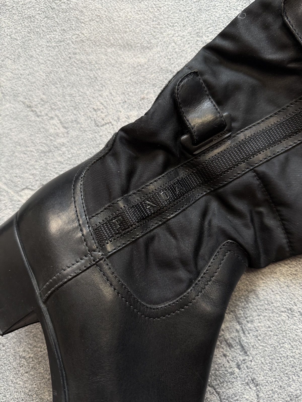 Prada Prada Black Leather Nylon Tall Zip Boots Size 38 Size US 8 / IT 38 - 8 Thumbnail