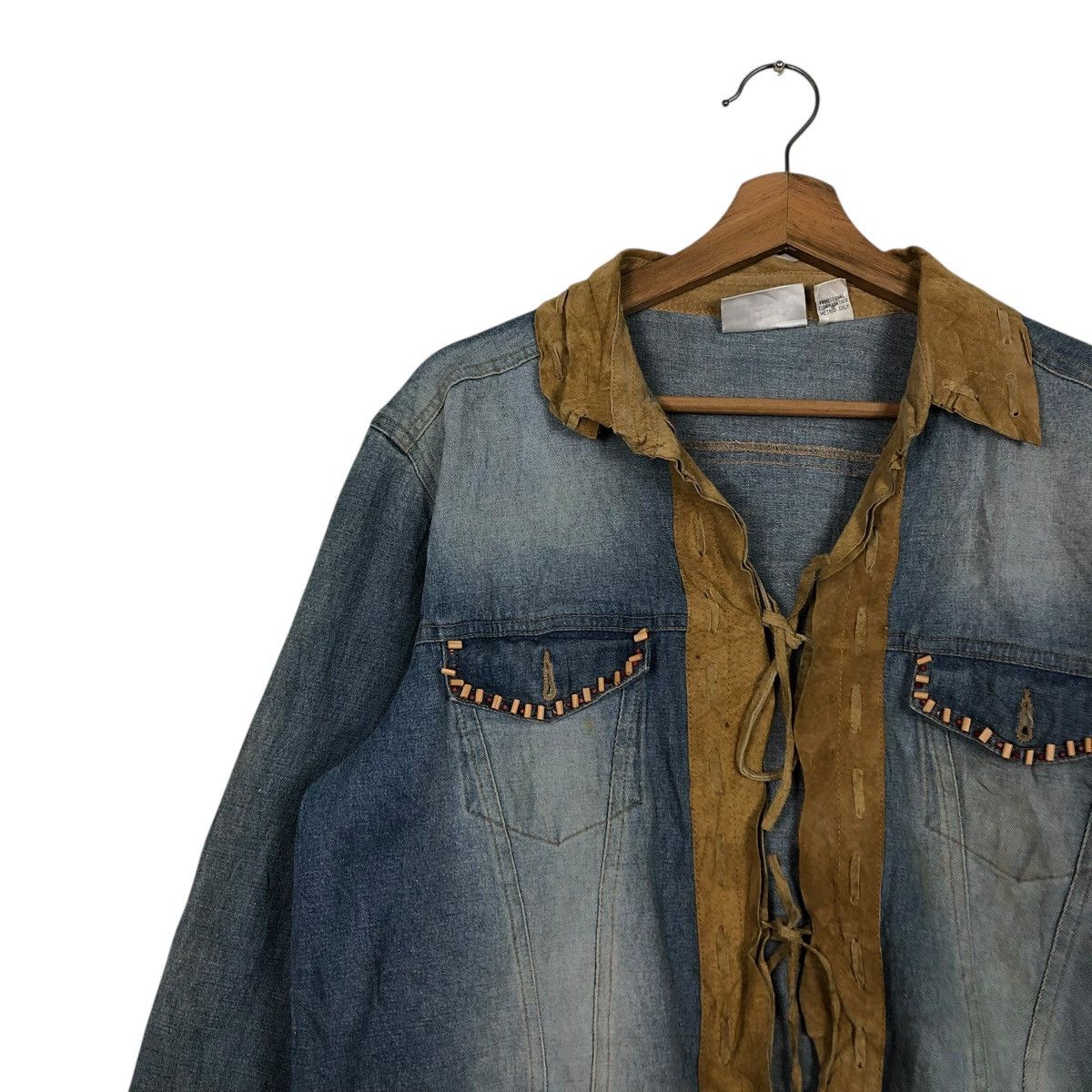 Japanese Brand 🔥VINTAGE DENIM BIKER JACKET LEATHER COLLAR CHICO’s KAPITAL Size US M / EU 48-50 / 2 - 9 Thumbnail