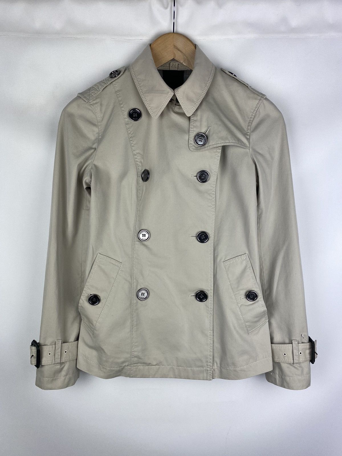 image of Burberry Brit Nova Check Lined Belted Short Coat Jacket in Beige, Women's (Size XS)