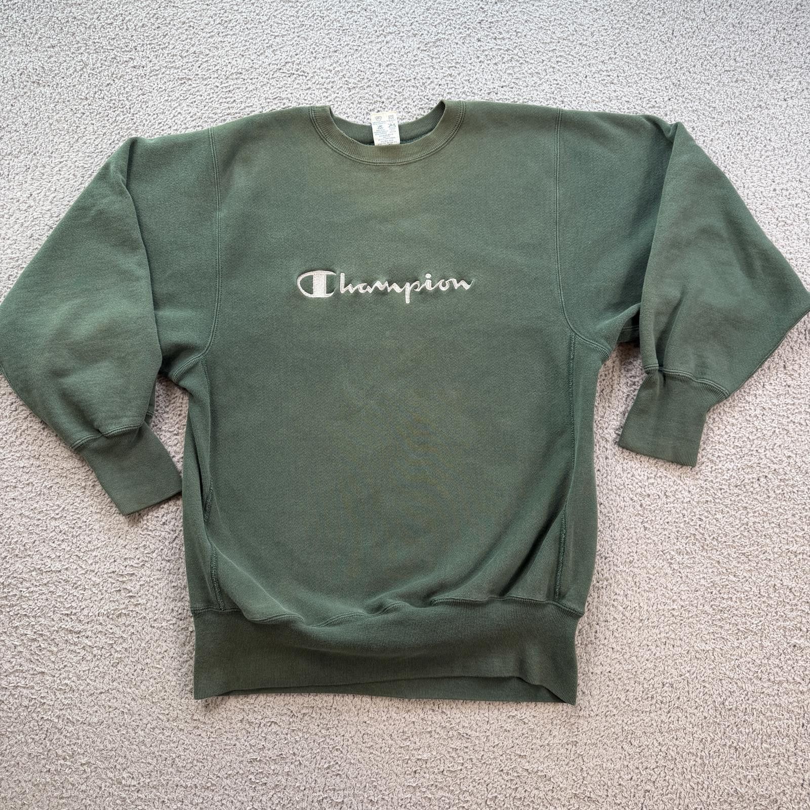 Champion Champion Reverse Weave Green Crewneck Sweatshirt XL Logo Y2K Size US XL / EU 56 / 4 - 1 Thumbnail