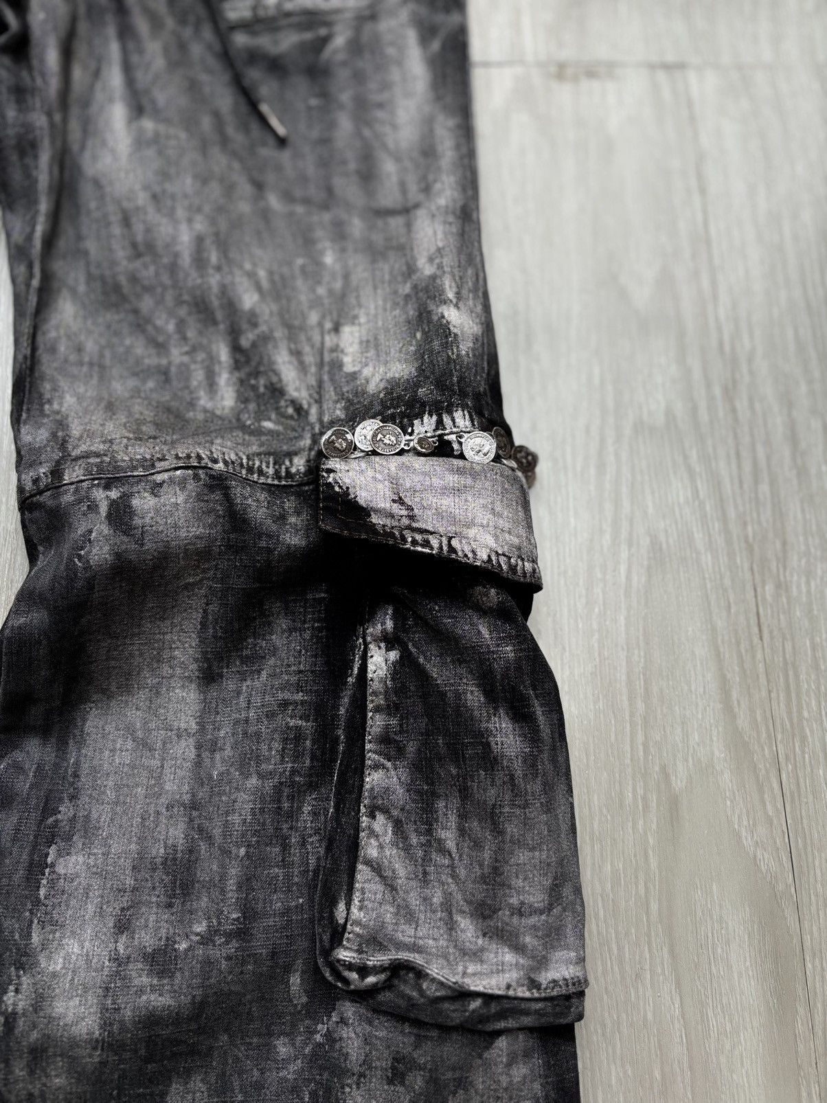 Japanese Brand VERTGARMENTS silver wax lace up flare jeans Size US 26 / EU 42 - 3 Thumbnail