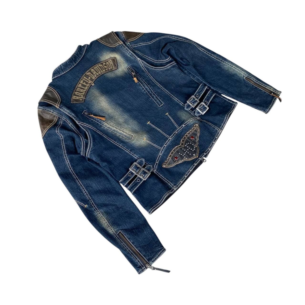Harley Davidson Y2K Harley-Davidson Women Biker Jacket Denim Leather Studded Size L / US 10 / IT 46 - 11 Thumbnail