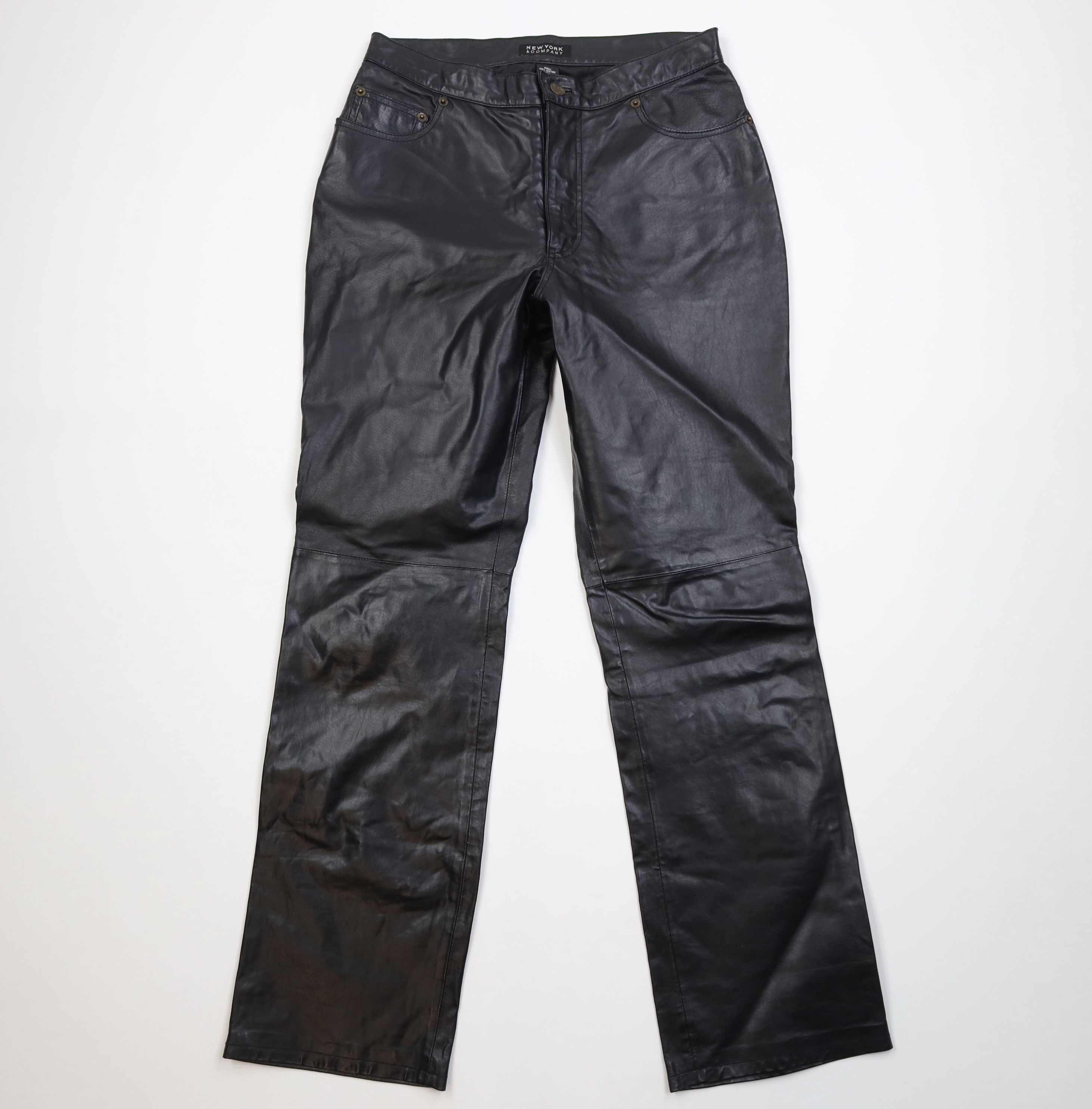 Vintage Vintage 90s Streetwear Leather Straight Leg Pants Black Size 30" / US 8 / IT 44 - 1 Thumbnail