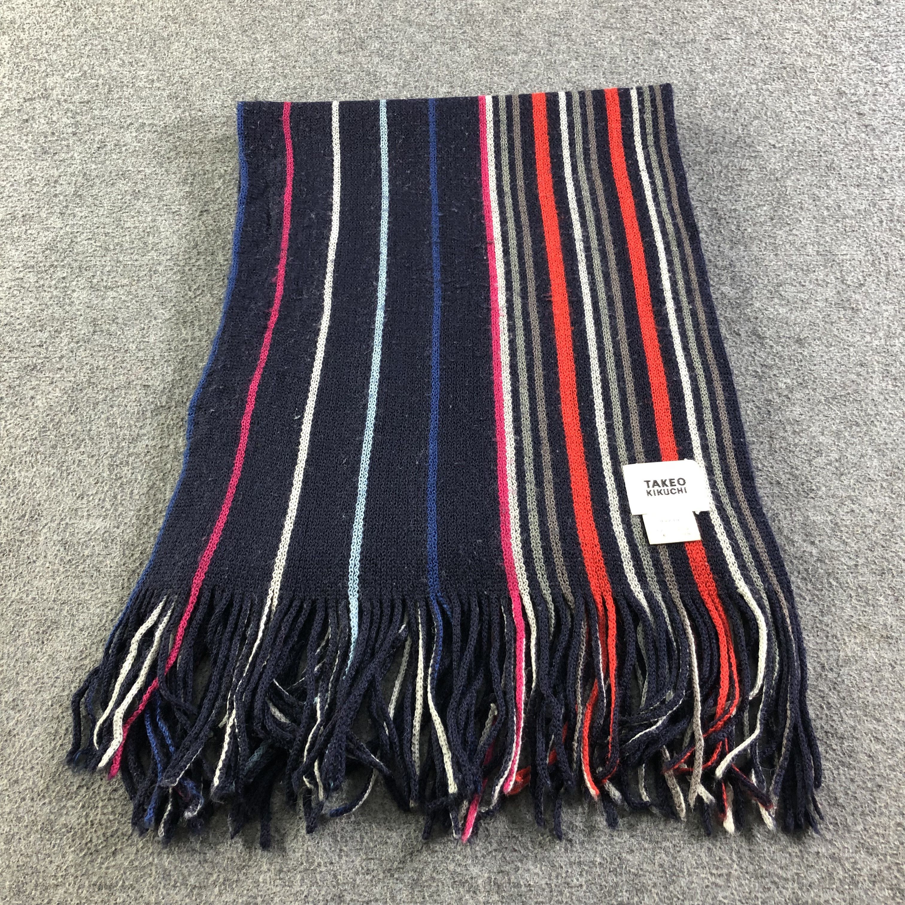 Takeo Kikuchi Takeo Kikuchi Striped Knit Wool Scarf Muffler V1859 Size ONE SIZE - 2 Thumbnail