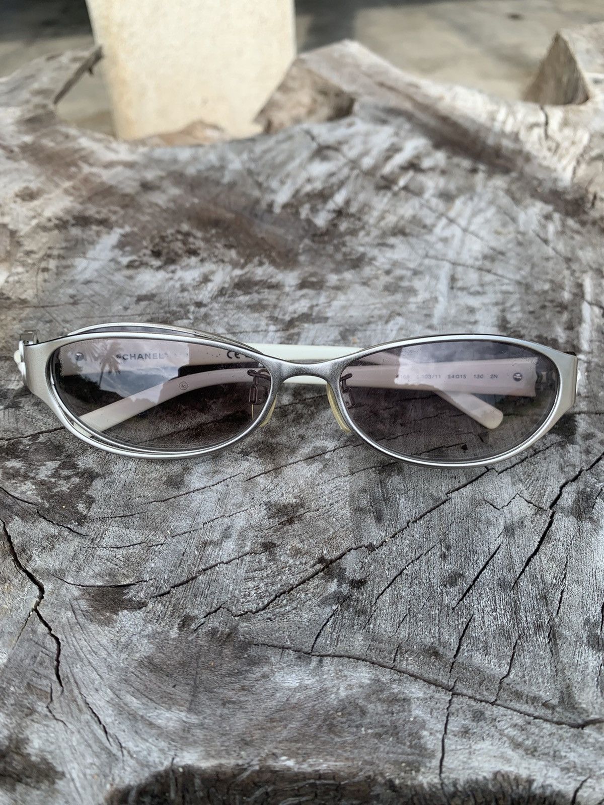 Chanel Chanel Silver/Gray Camellia Rectangle Sunglasses Size ONE SIZE - 4 Thumbnail