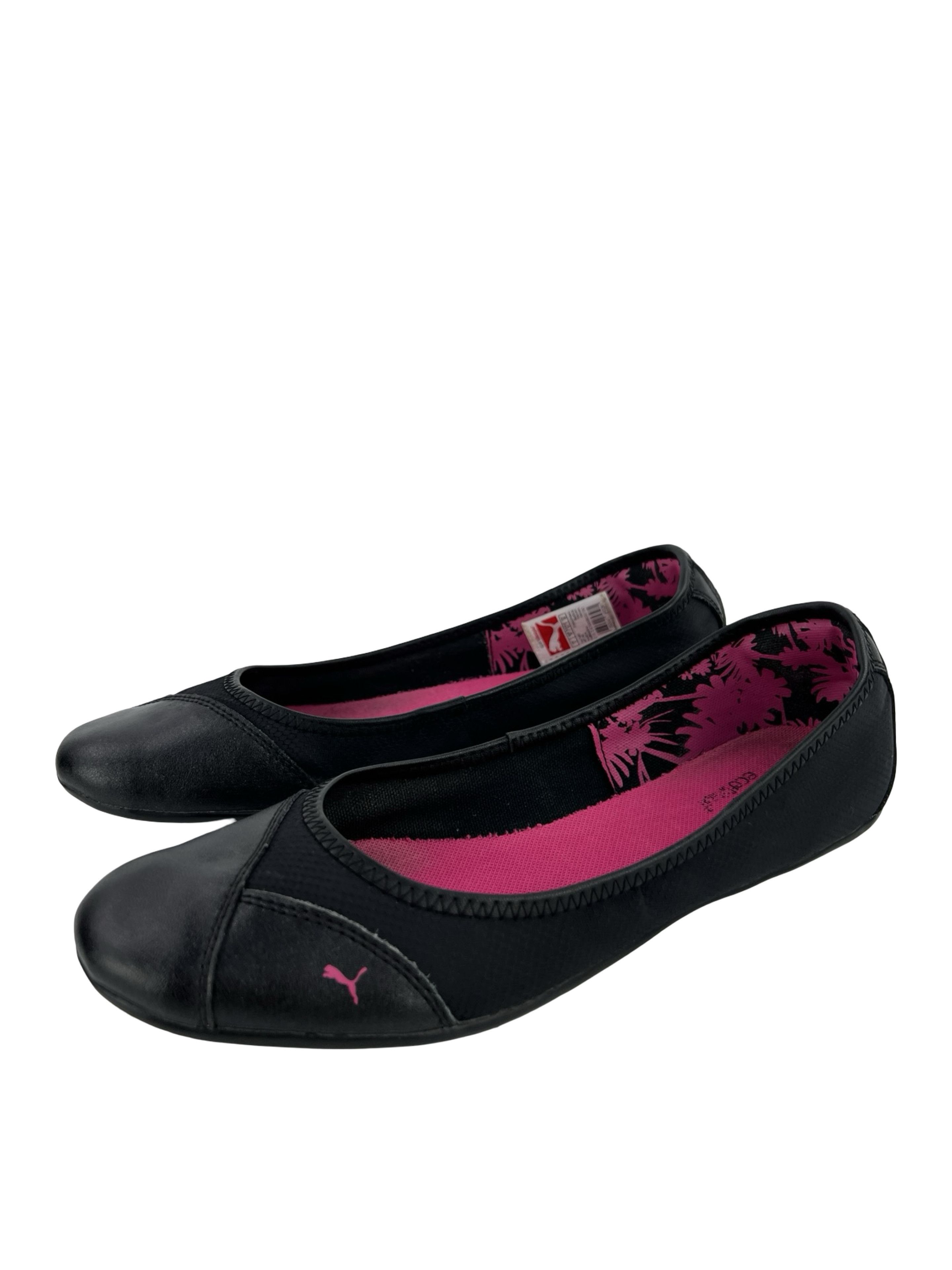 Puma Black Leather Balerinas Flats Shoes, Women's (Size 8.5)