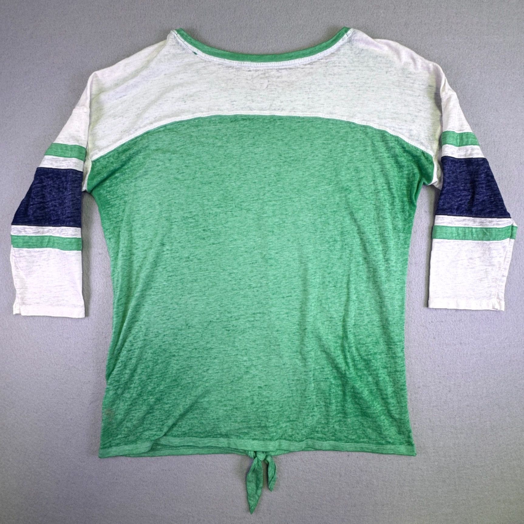 Vintage SO Women's XL Green White Raglan Sleeve Shirt Tie Front Lightweight Cotton Blend Vintage? No Size XL / US 12-14 / IT 48-50 - 6 Thumbnail