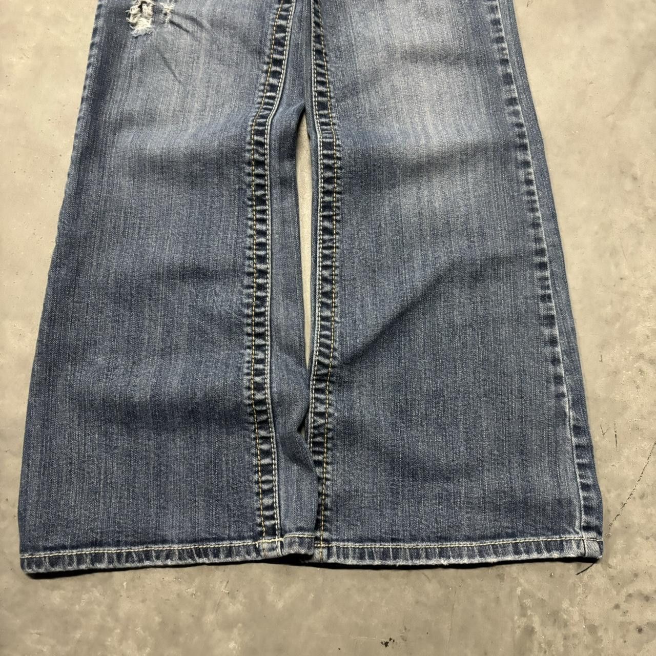 Japanese Brand × Vintage Crazy Vintage Y2K/2000s Grunge Medium Wash Distressed Flared Denim Jeans! Size US 34 / EU 50 - 6 Thumbnail